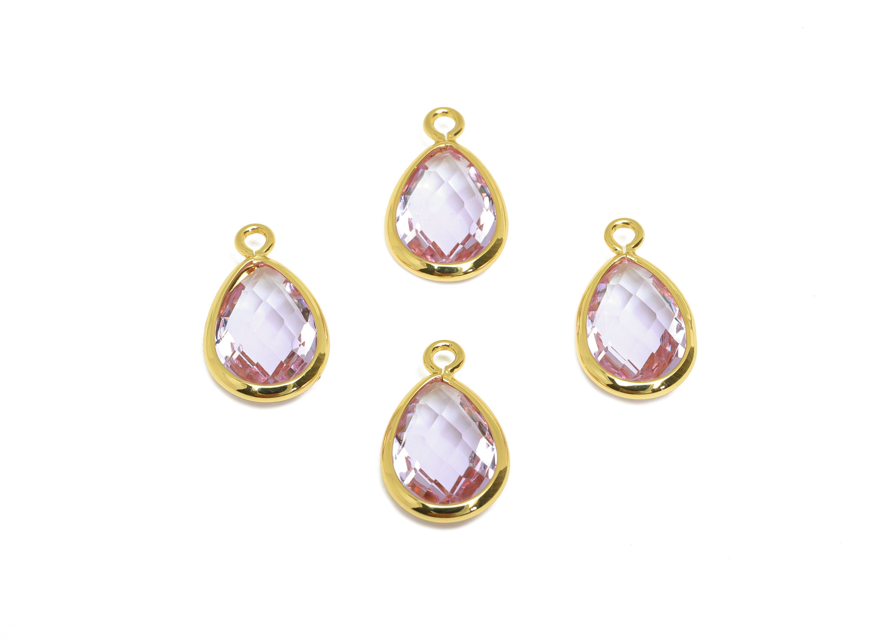 Brass Teardrop Earring Charm - Brass Faceted Glass Earring Charm - Brass Purple Glass Charm - 18K Real Gold Plated - 16.44x9.5x4mm- RGP6919J - DOMEDBAZAAR