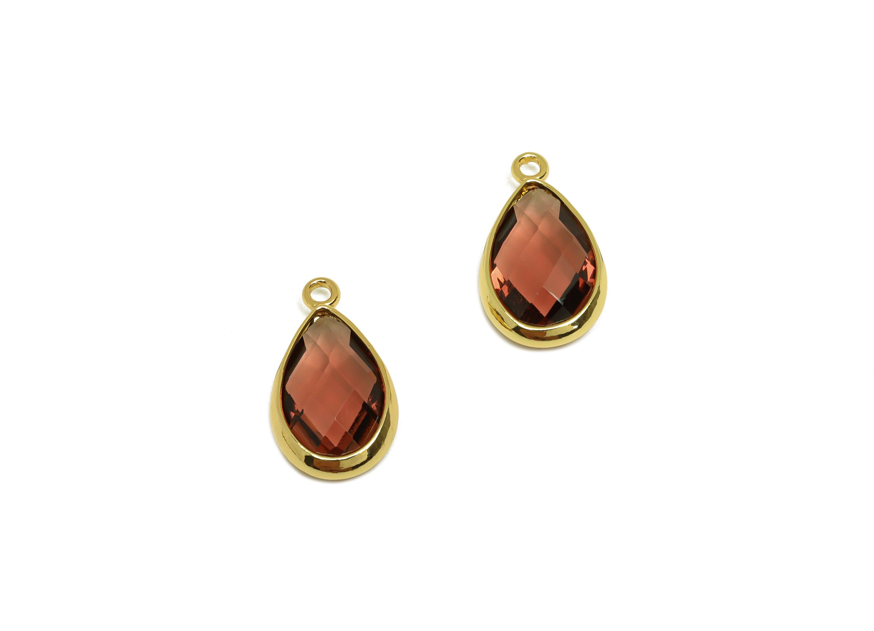 Brass Teardrop Earring Charm - Brass Faceted Glass Earring Charm - Brass Medium purple Charm - 18K Real Gold Plated - 16.44x9x4mm- RGP6919S - DOMEDBAZAAR
