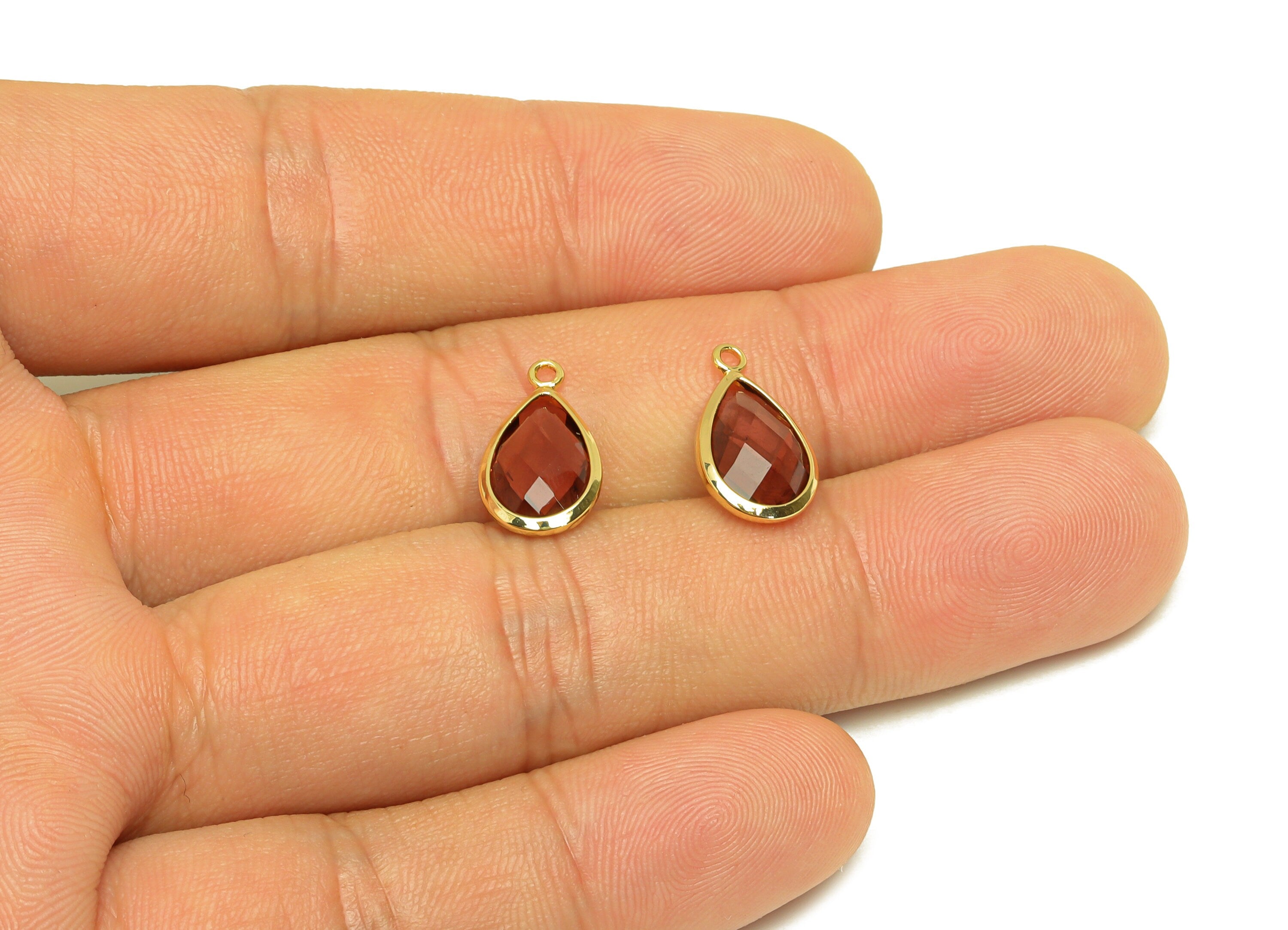 Brass Teardrop Earring Charm - Brass Faceted Glass Earring Charm - Brass Medium purple Charm - 18K Real Gold Plated - 16.44x9x4mm- RGP6919S - DOMEDBAZAAR