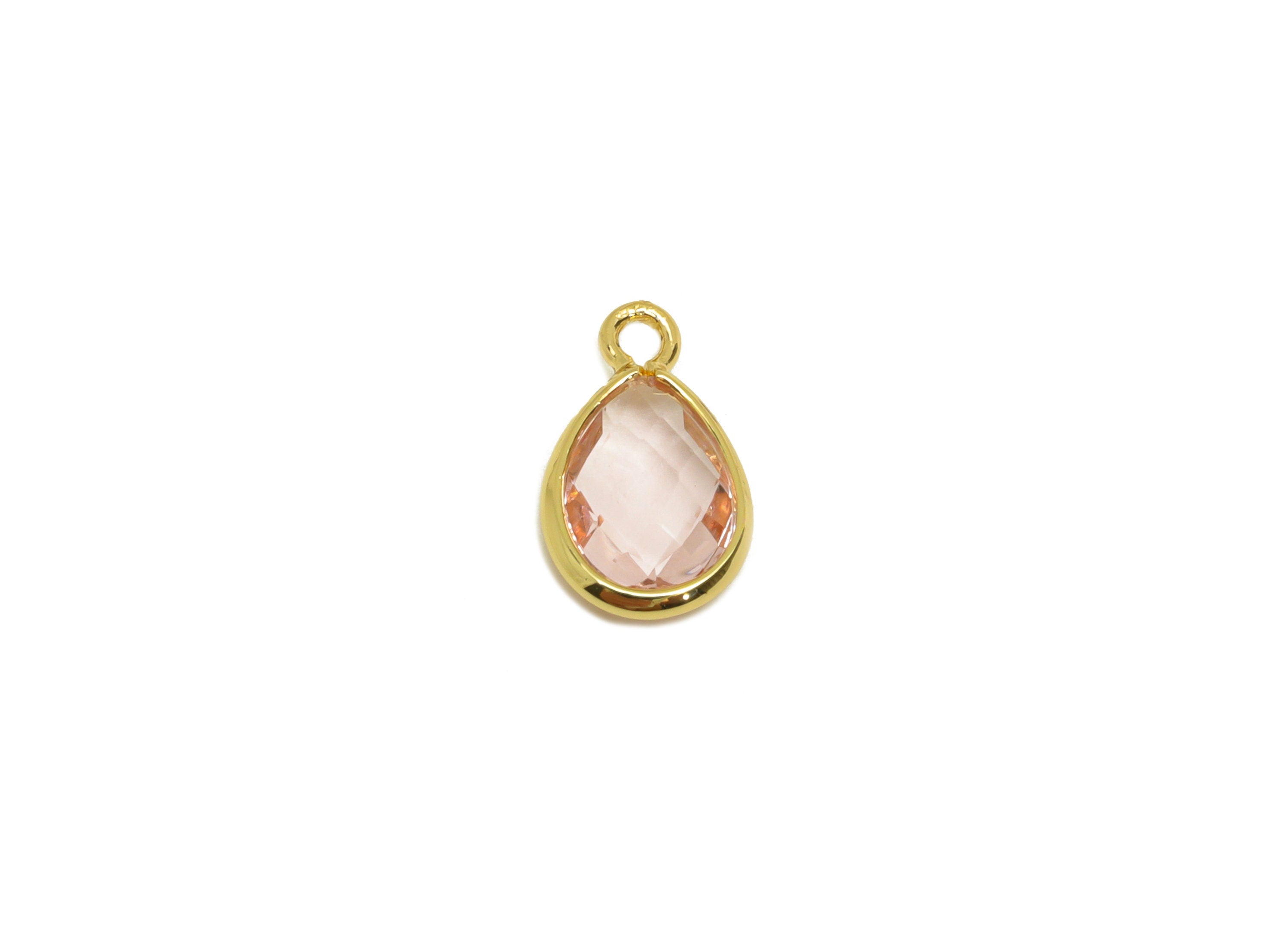 Brass Teardrop Earring Charm - Brass Faceted Glass Earring Charm - Brass Pink Charm - 18K Real Gold Plated - 11.52x6.88x3.18mm - RGP6921A - DOMEDBAZAAR