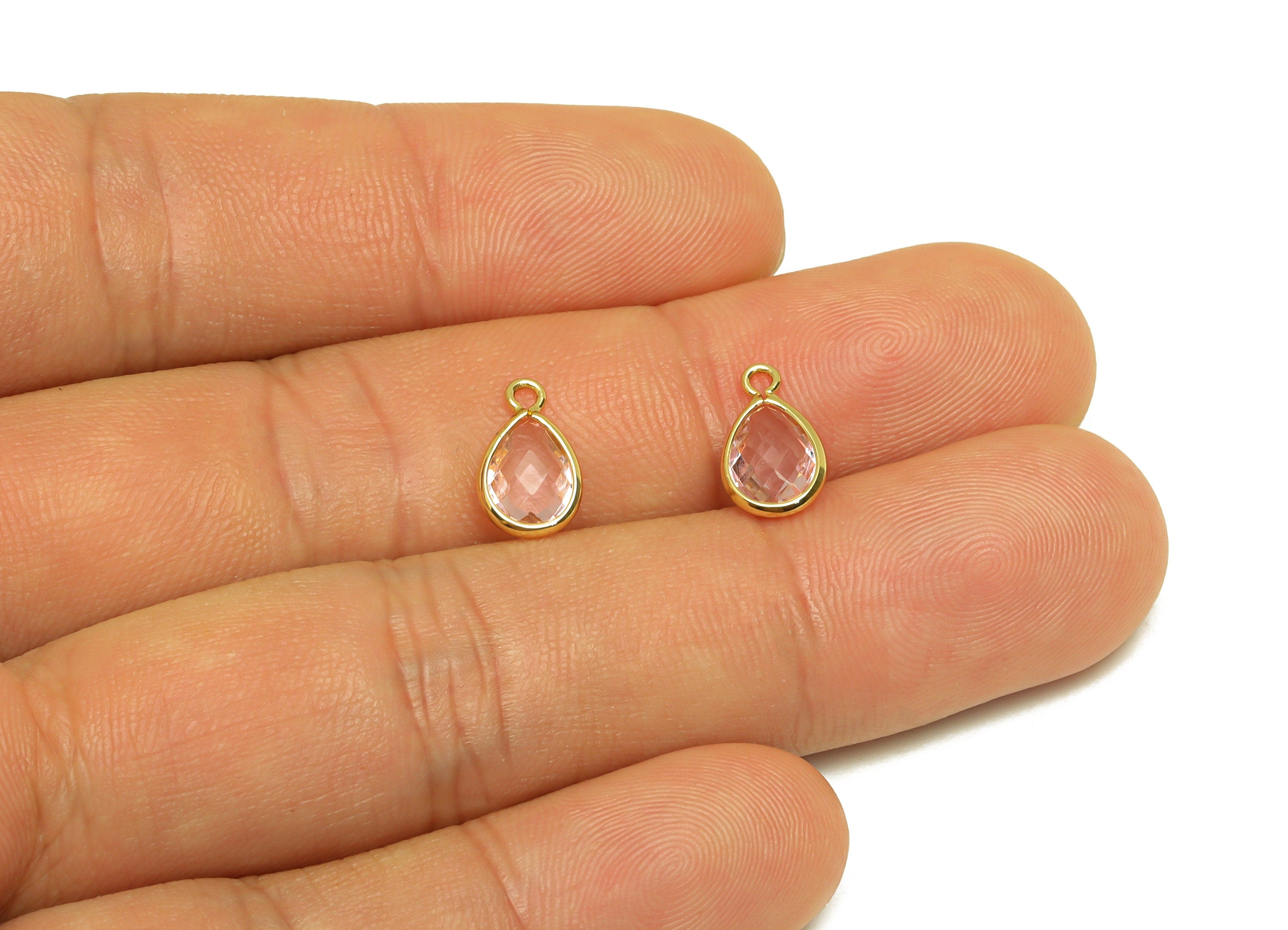 Brass Teardrop Earring Charm - Brass Faceted Glass Earring Charm - Brass Pink Charm - 18K Real Gold Plated - 11.52x6.88x3.18mm - RGP6921A - DOMEDBAZAAR