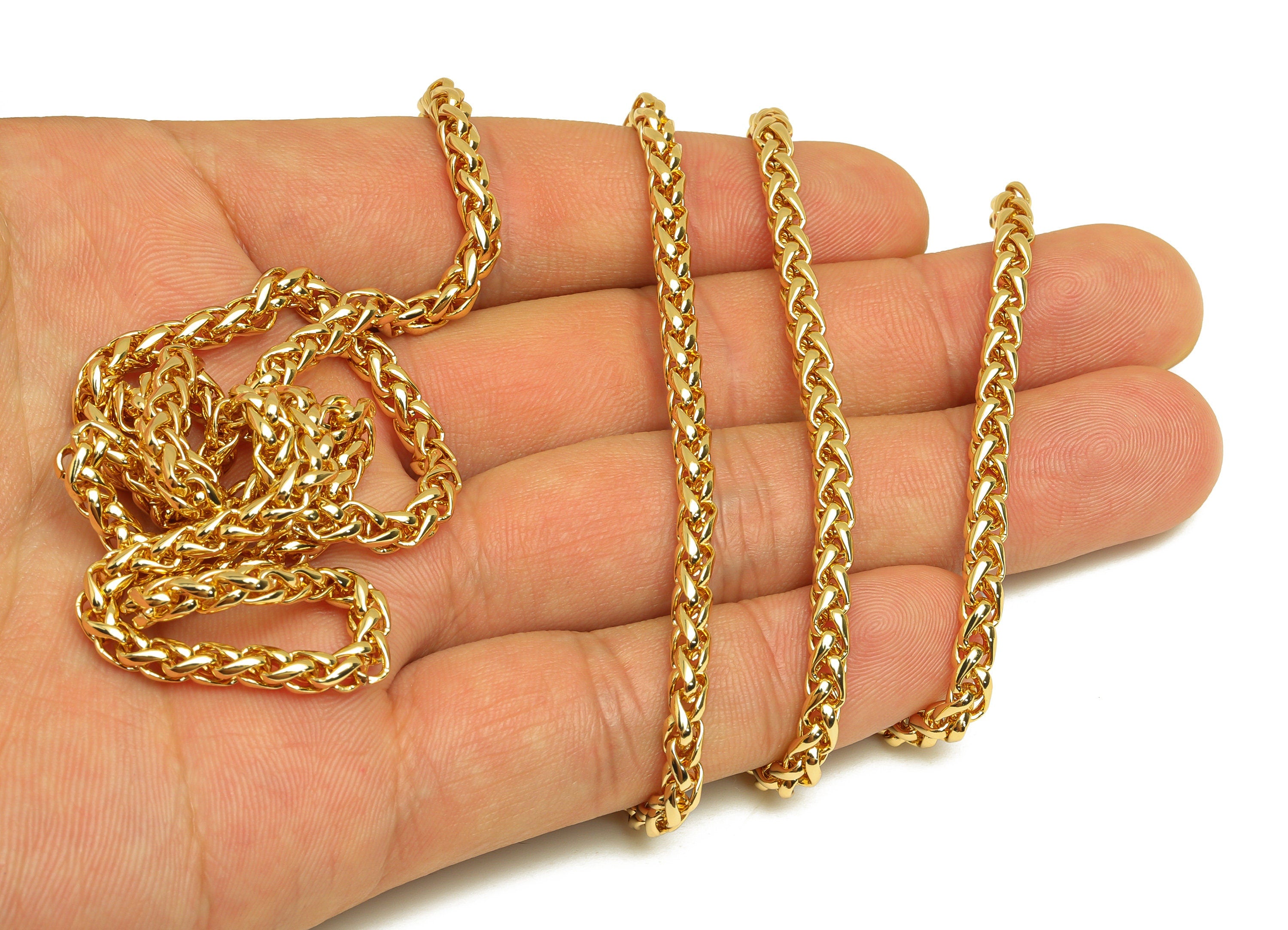 4.0 Braid Chain - Brass Wheat Chain - Brass Gold Wheat Chain - Brass Hammered Bracelet Chain - 18K Real Gold Plating - RGP6736 - DOMEDBAZAAR