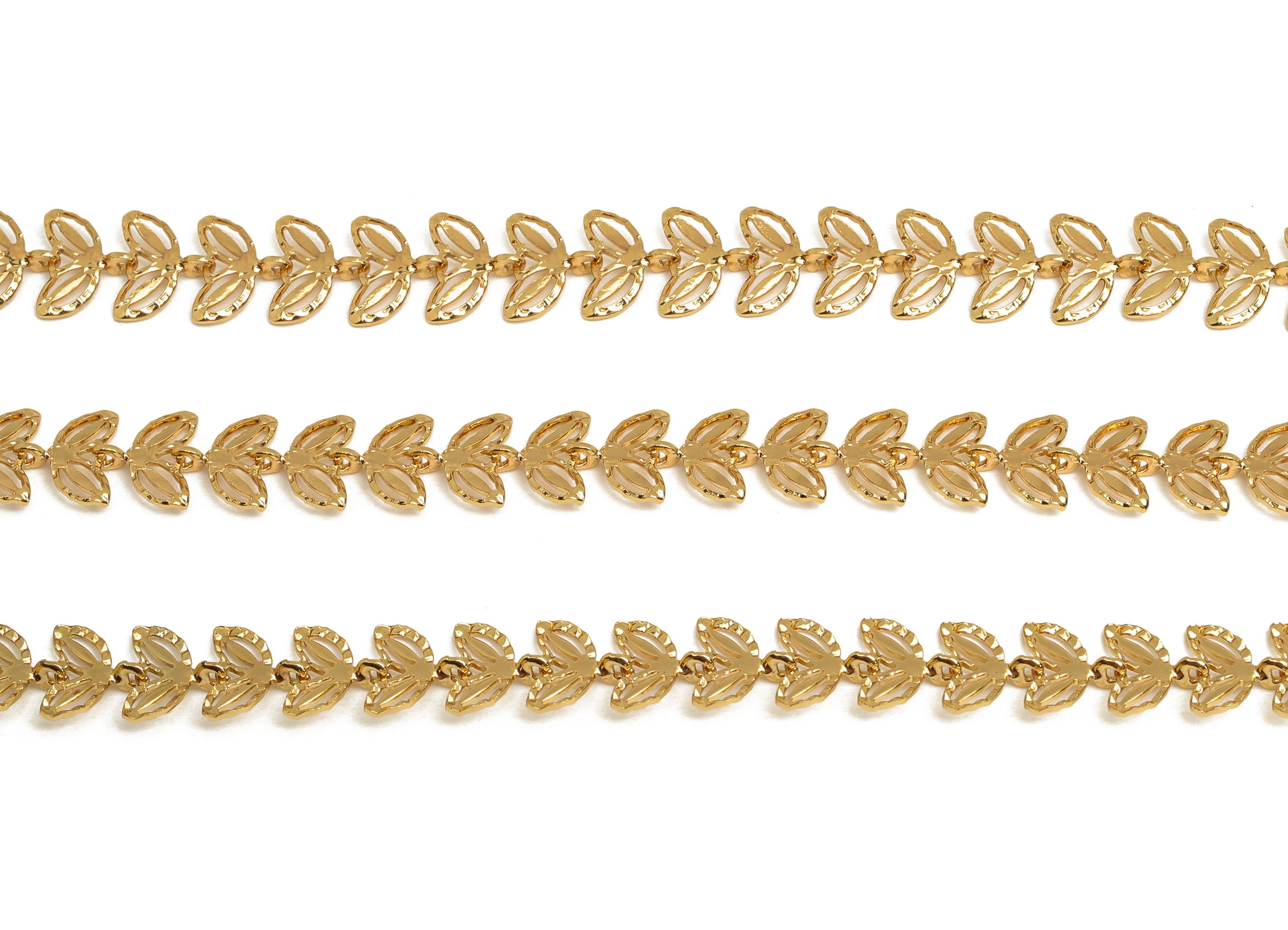 Brass Leaf Hollow Chain - Brass Flower Link Chain - Brass Botanical Chain - Textured Leaf Chain - 18K Real Gold Plating - 3x8x1mm - RGP6749 - DOMEDBAZAAR