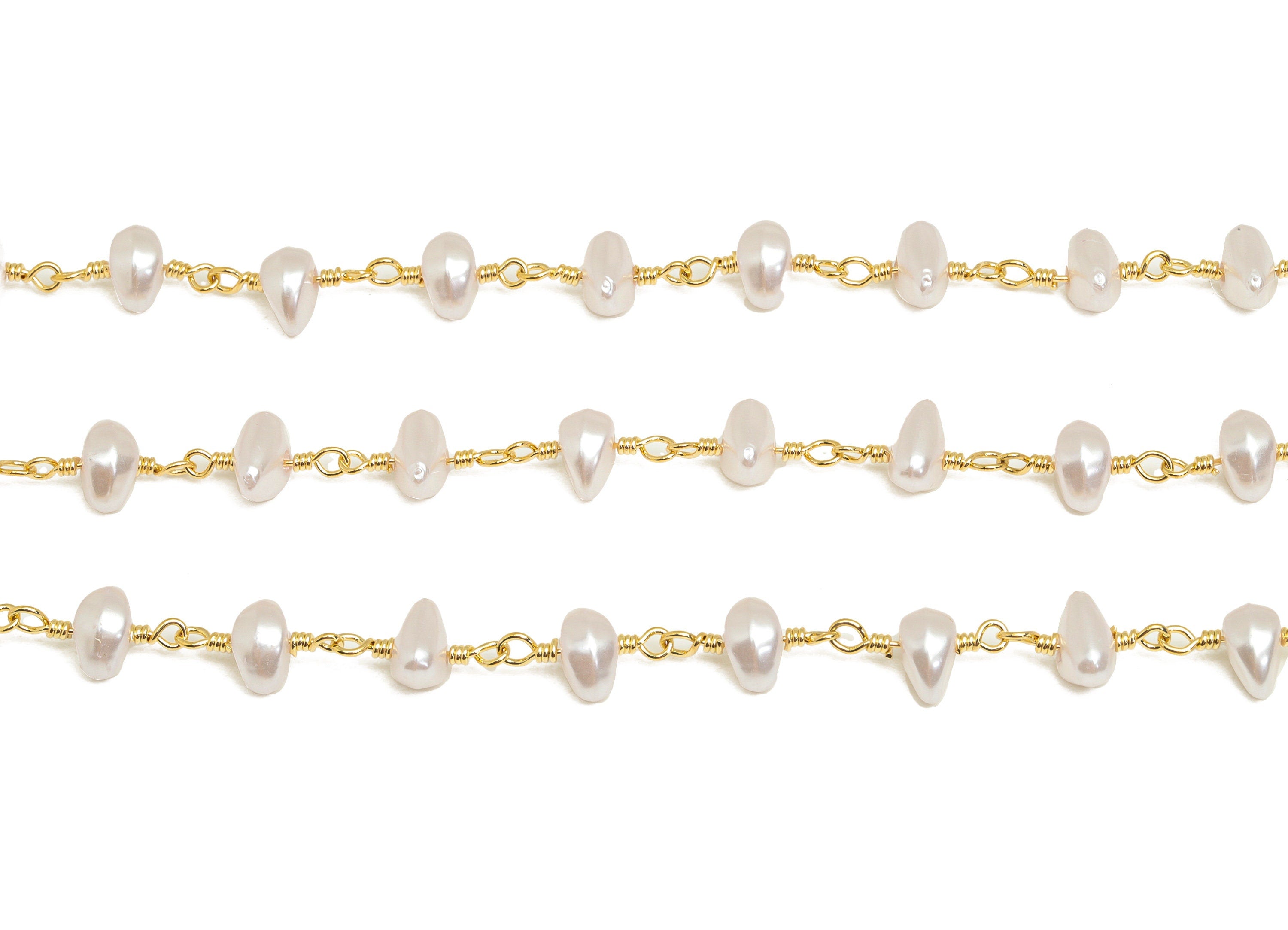 Brass Pearl Chain - Brass Pearl Satellite Chain - Brass Handmade Pearl Satellite Chain - 18K Real Gold Plating - 13x8.2x5.8mm- RGP6759 - DOMEDBAZAAR