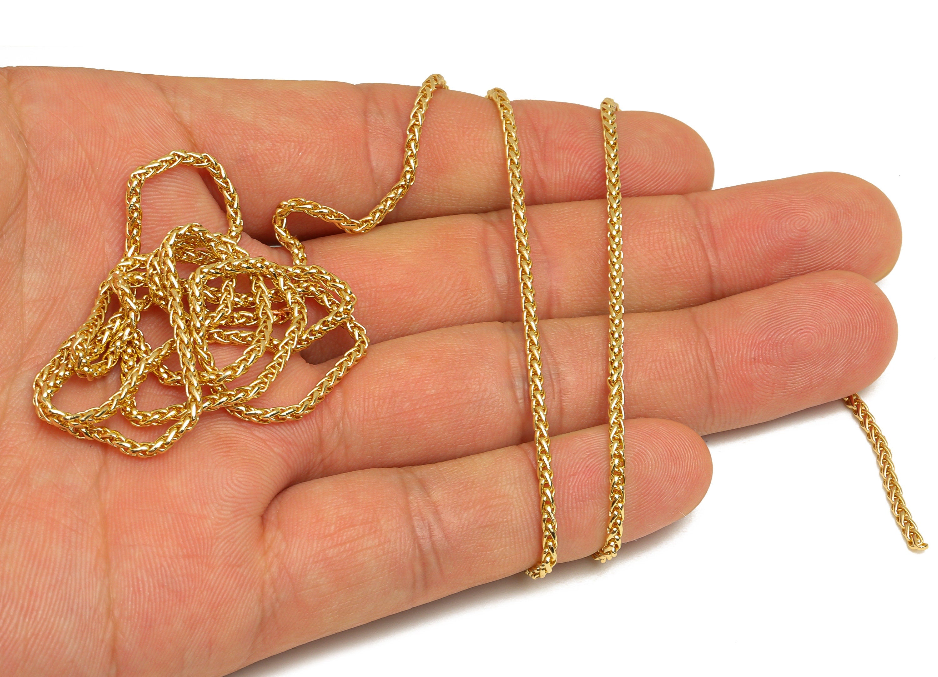 2.0 Braid Chain - Brass Wheat Chain - Brass Gold Wheat Chain - Brass Hammered Bracelet Chain - 18K Real Gold Plating - RGP6736 - DOMEDBAZAAR