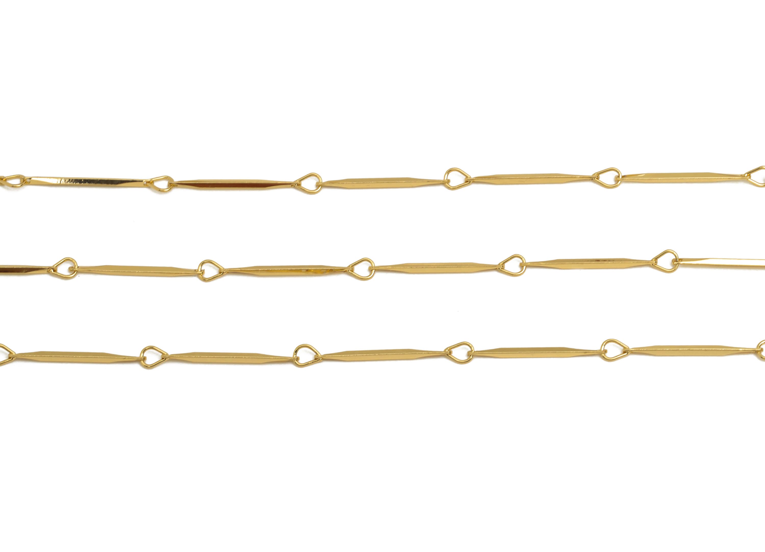 Brass Flat Bar Chain - Brass Bar Satellite Chain - Brass Soldered Flat Bar Chain - 18K Real Gold Plating - 14.8x0.8x0.71mm - RGP6753 - DOMEDBAZAAR