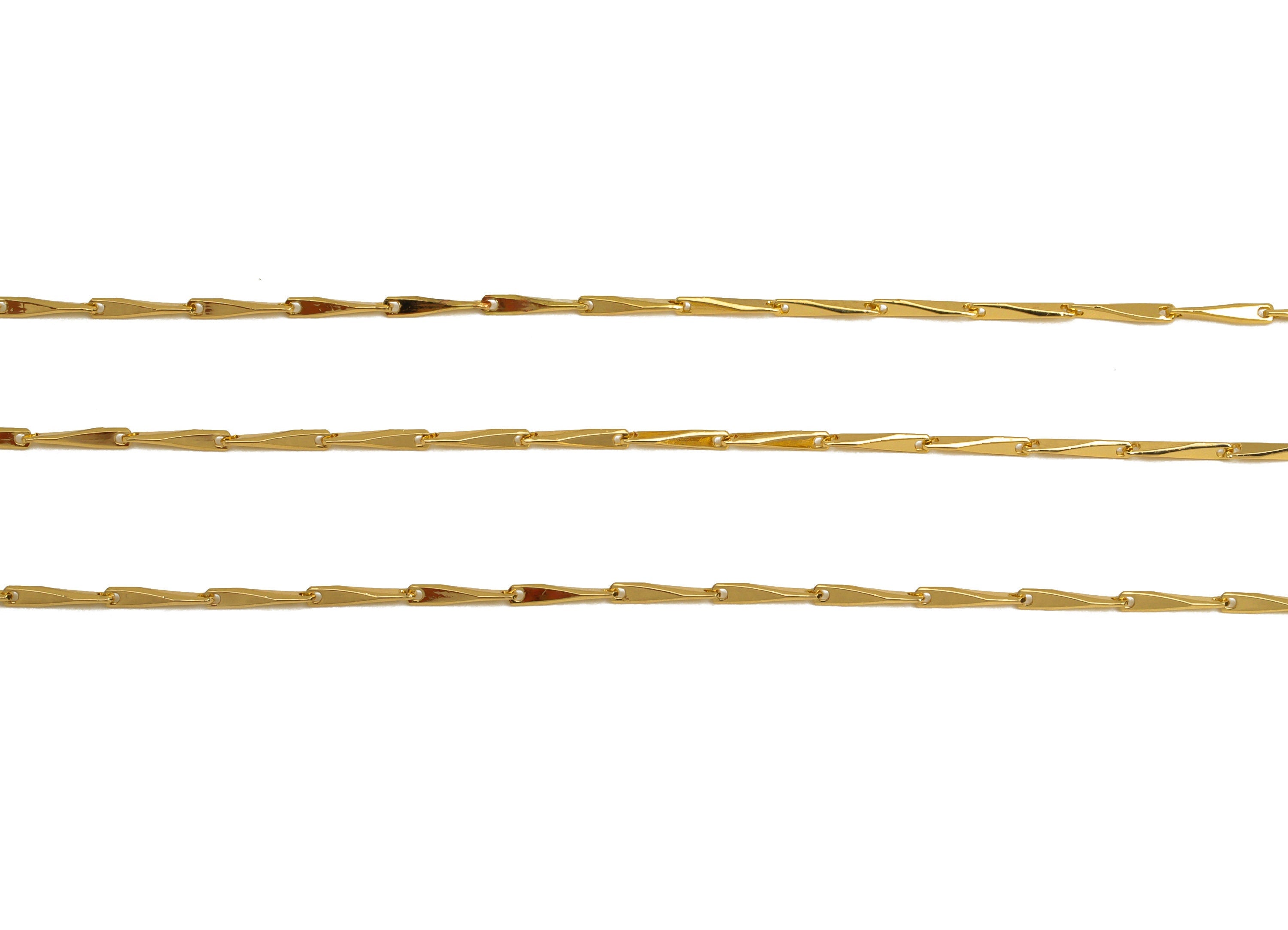 Brass Long Bar Chain - Brass Bar Satellite Chain - Brass Soldered Flat Bar Chain - 18K Real Gold Plating - 6x0.92x0.58mm - RGP6752 - DOMEDBAZAAR