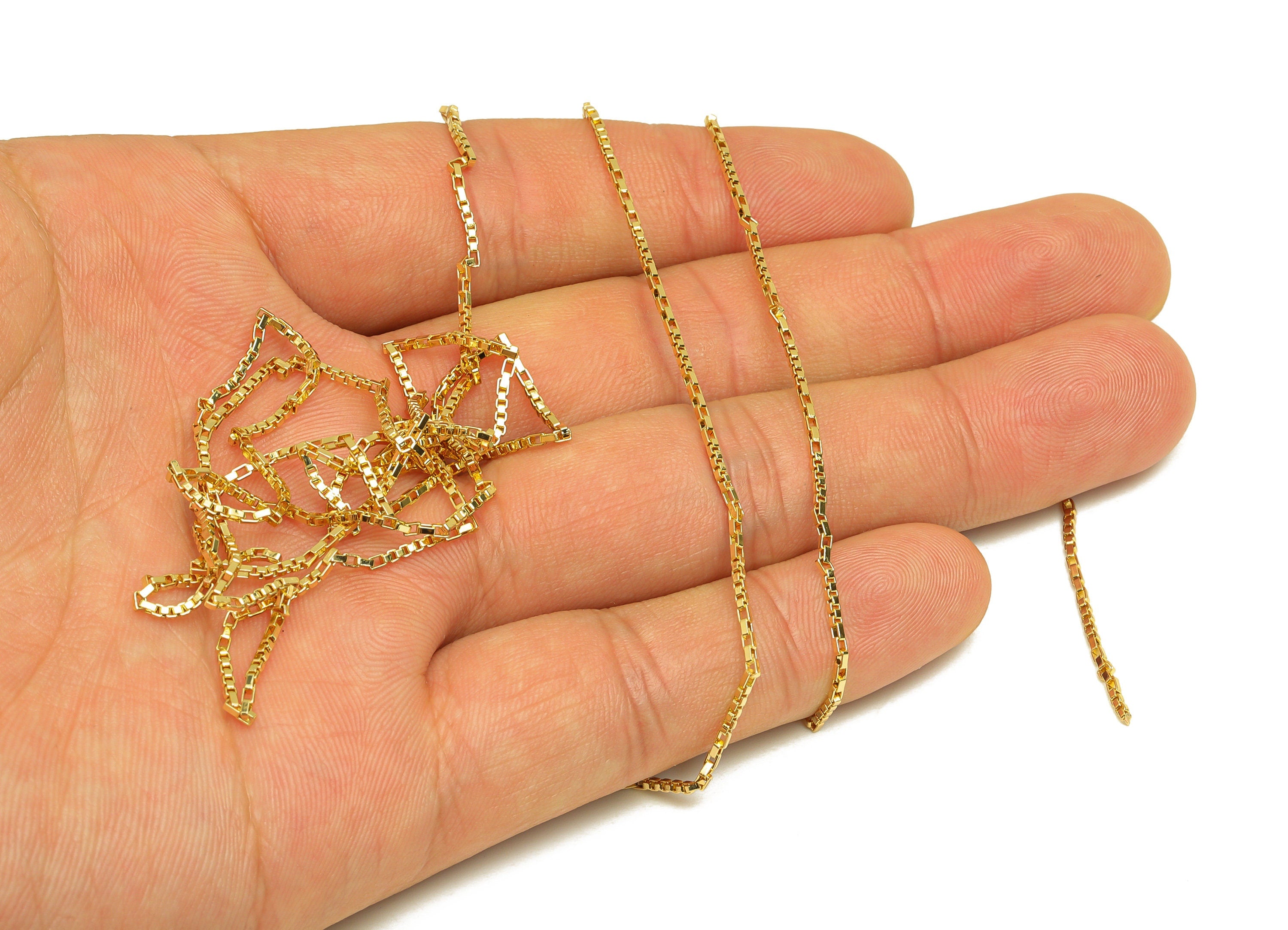 Brass 1.2 Rectangle Box Chain - Brass Soldered Chain - Brass Mini Box Chain - Bracelet Chain - 18K Real Gold Plating - 1.15x1.17mm - RGP6737 - DOMEDBAZAAR
