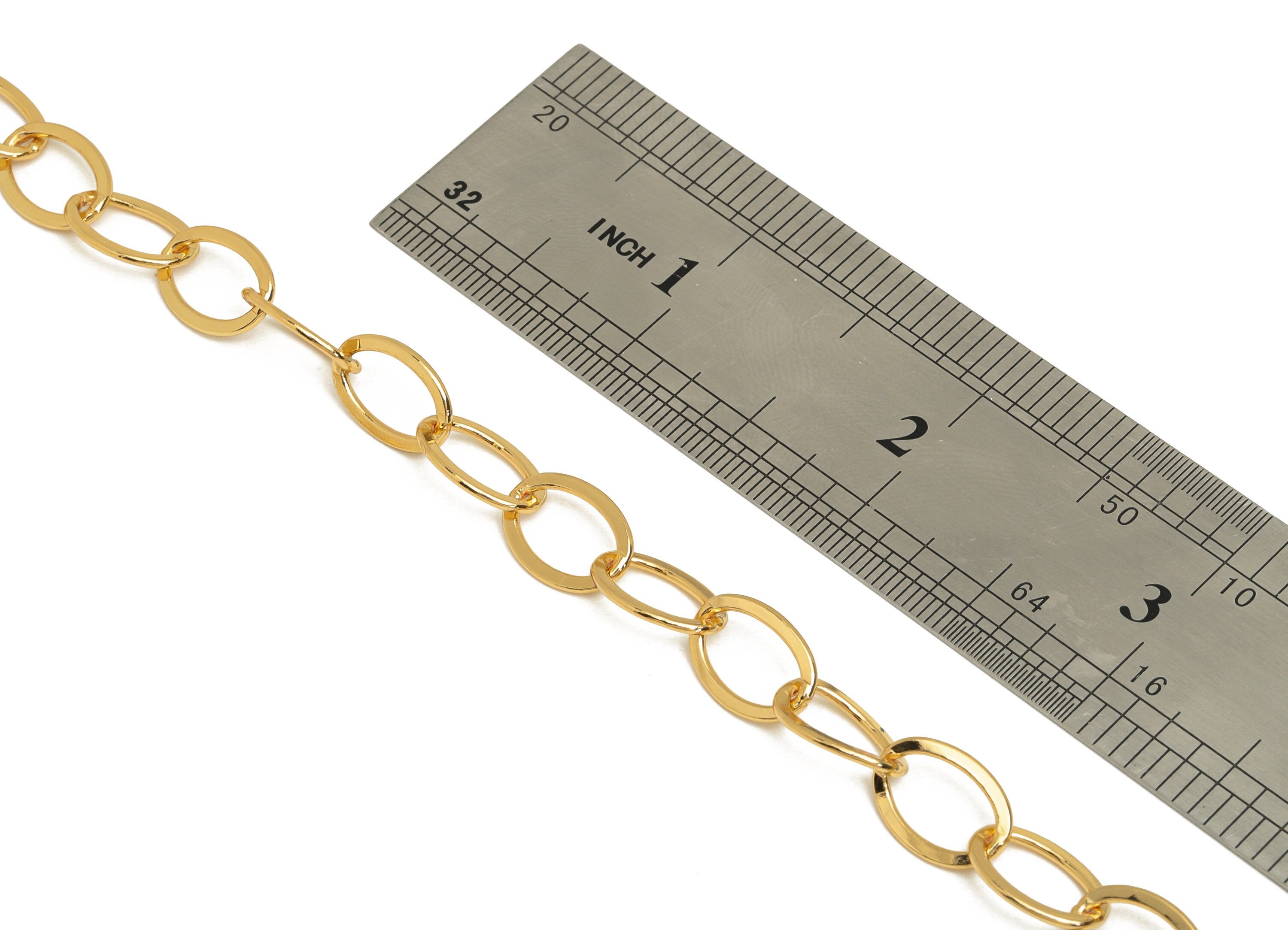 Brass Flat Oval Link Chain - Brass Large Oval Link Chain - Brass Chunky Chain - Bracelet Chain - 18K Real Gold Plating - 12x8x1mm - RGP6754 - DOMEDBAZAAR