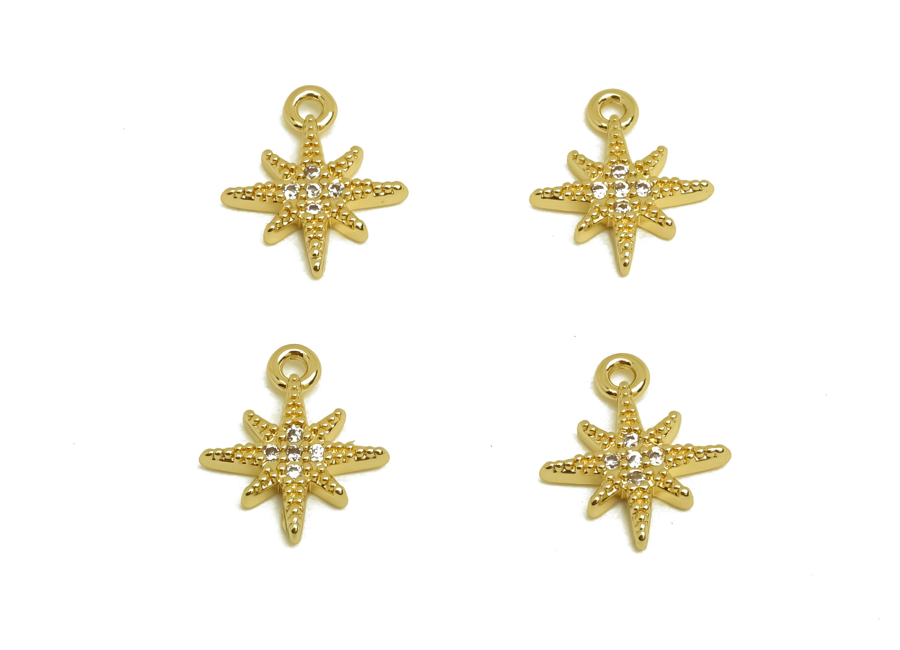 Brass Star Earring CZ Charm - Brass Mini North Star Earring Charm - Cubic Zircon Earring Charm - 18K Real Gold Plating - 11x9x1mm - RGP6761 - DOMEDBAZAAR