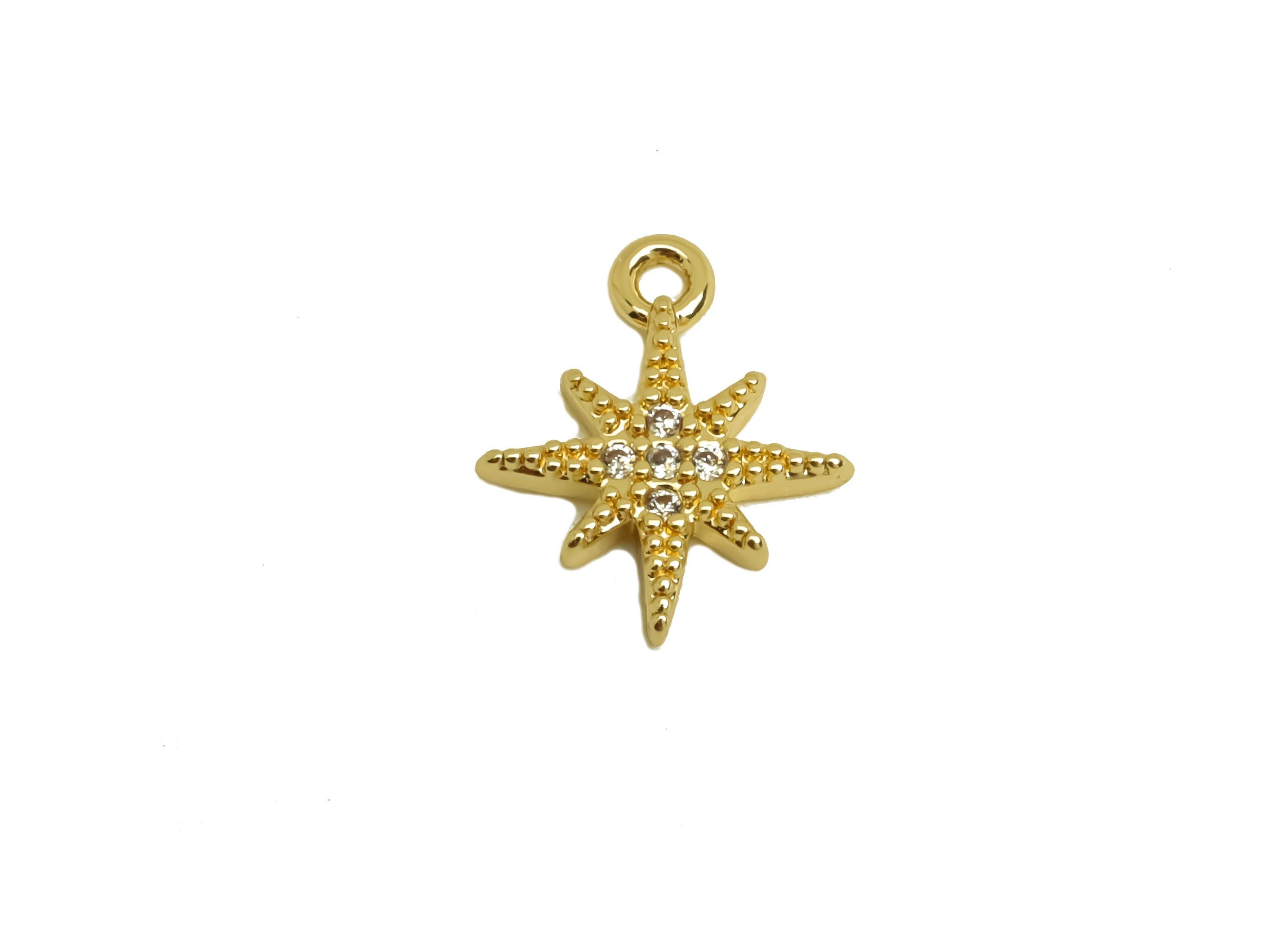 Brass Star Earring CZ Charm - Brass Mini North Star Earring Charm - Cubic Zircon Earring Charm - 18K Real Gold Plating - 11x9x1mm - RGP6761 - DOMEDBAZAAR