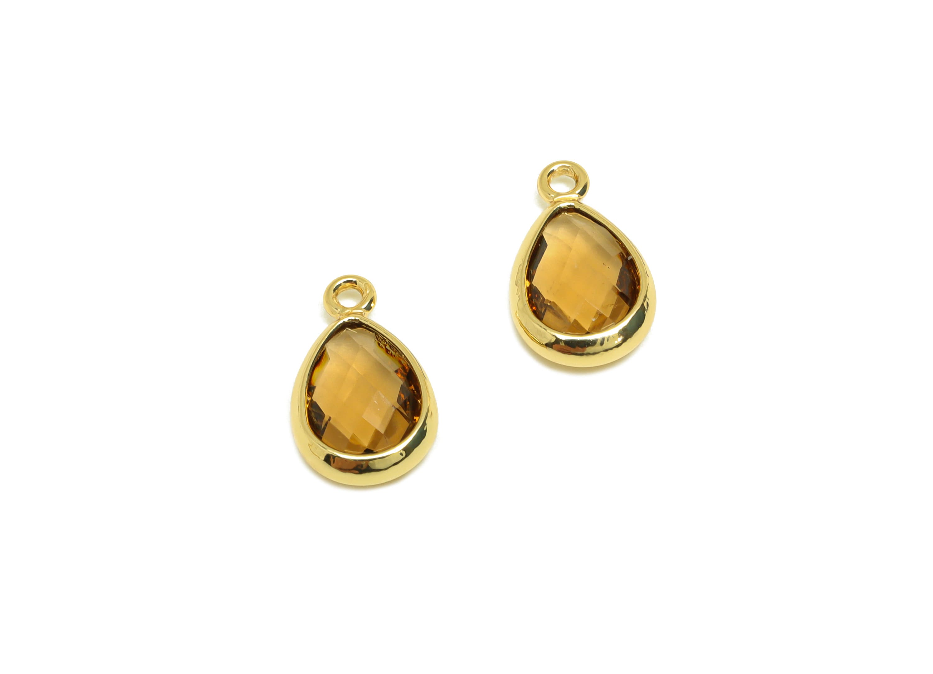 Brass Teardrop Earring Charm - Brass Faceted Glass Earring Charm - Brass Dark Brown Charm - 18K Real Gold Plated - 11.7x6x3mm - RGP6921W - DOMEDBAZAAR