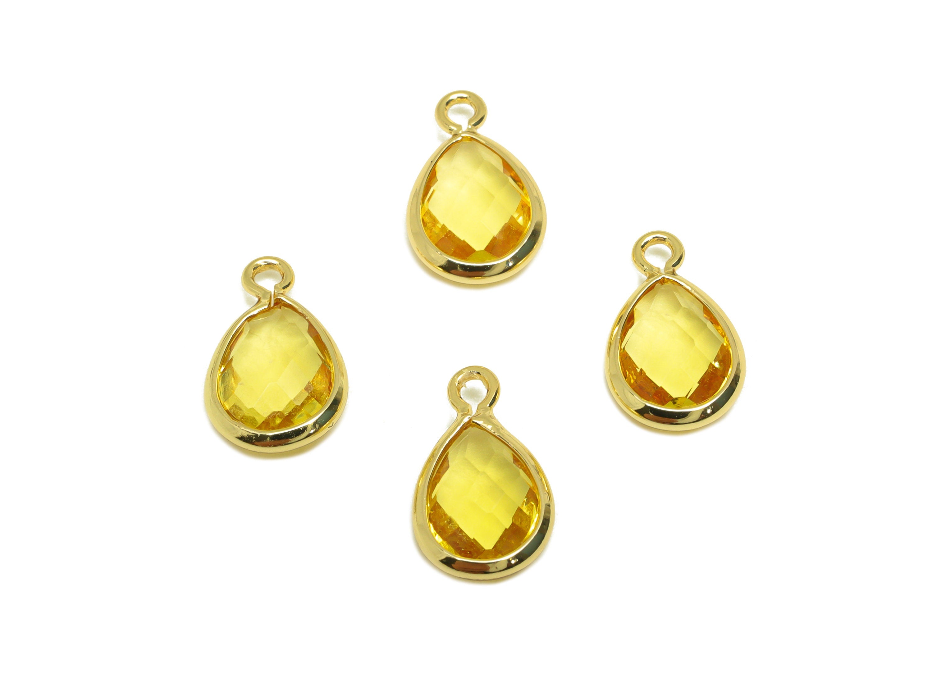 Brass Teardrop Earring Charm - Brass Faceted Glass Earring Charm - Brass Crystal Yellow Charm - 18K Real Gold Plated - 11.7x6x3mm - RGP6921M - DOMEDBAZAAR
