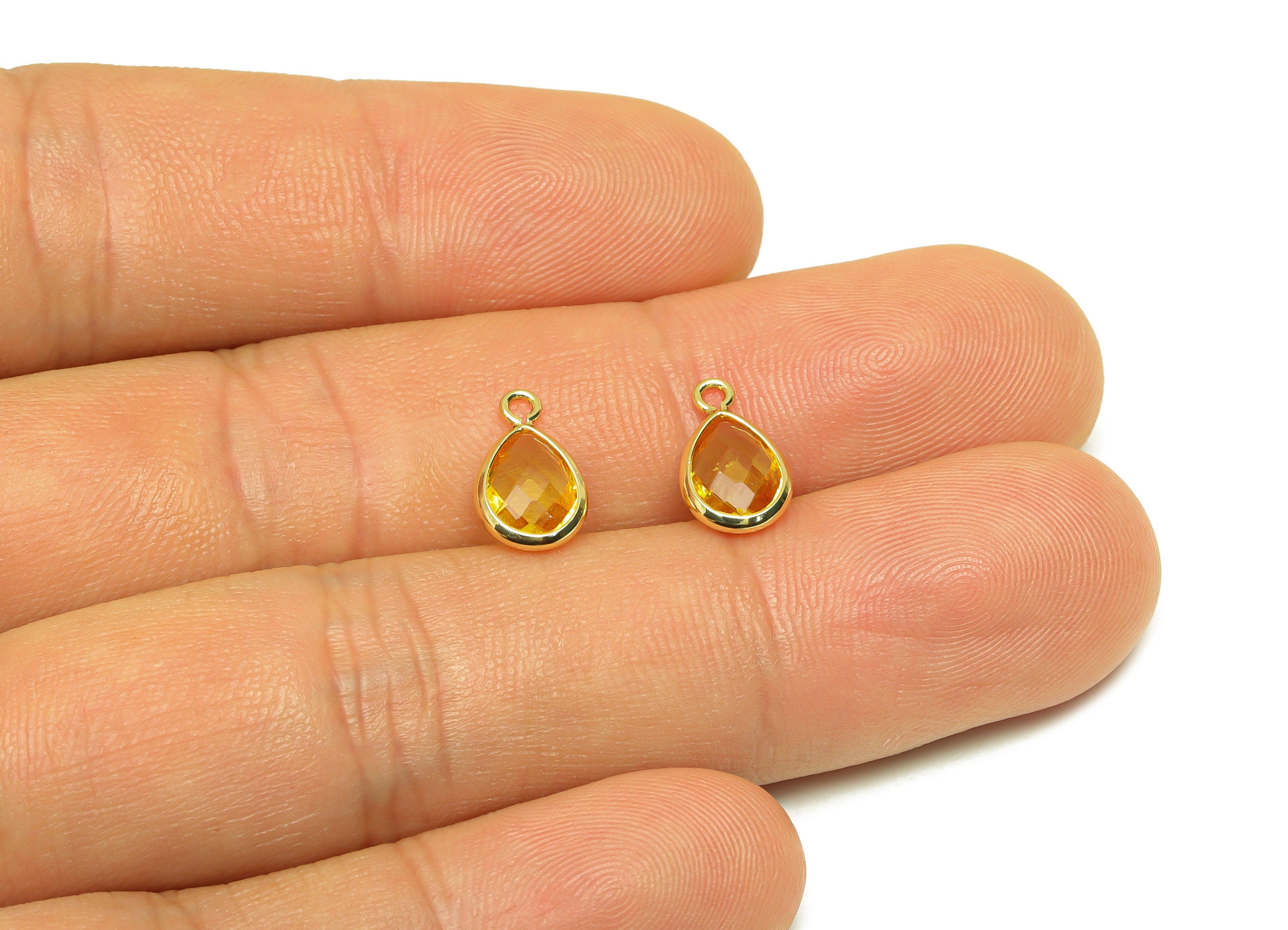 Brass Teardrop Earring Charm - Brass Faceted Glass Earring Charm - Brass Crystal Yellow Charm - 18K Real Gold Plated - 11.7x6x3mm - RGP6921M - DOMEDBAZAAR