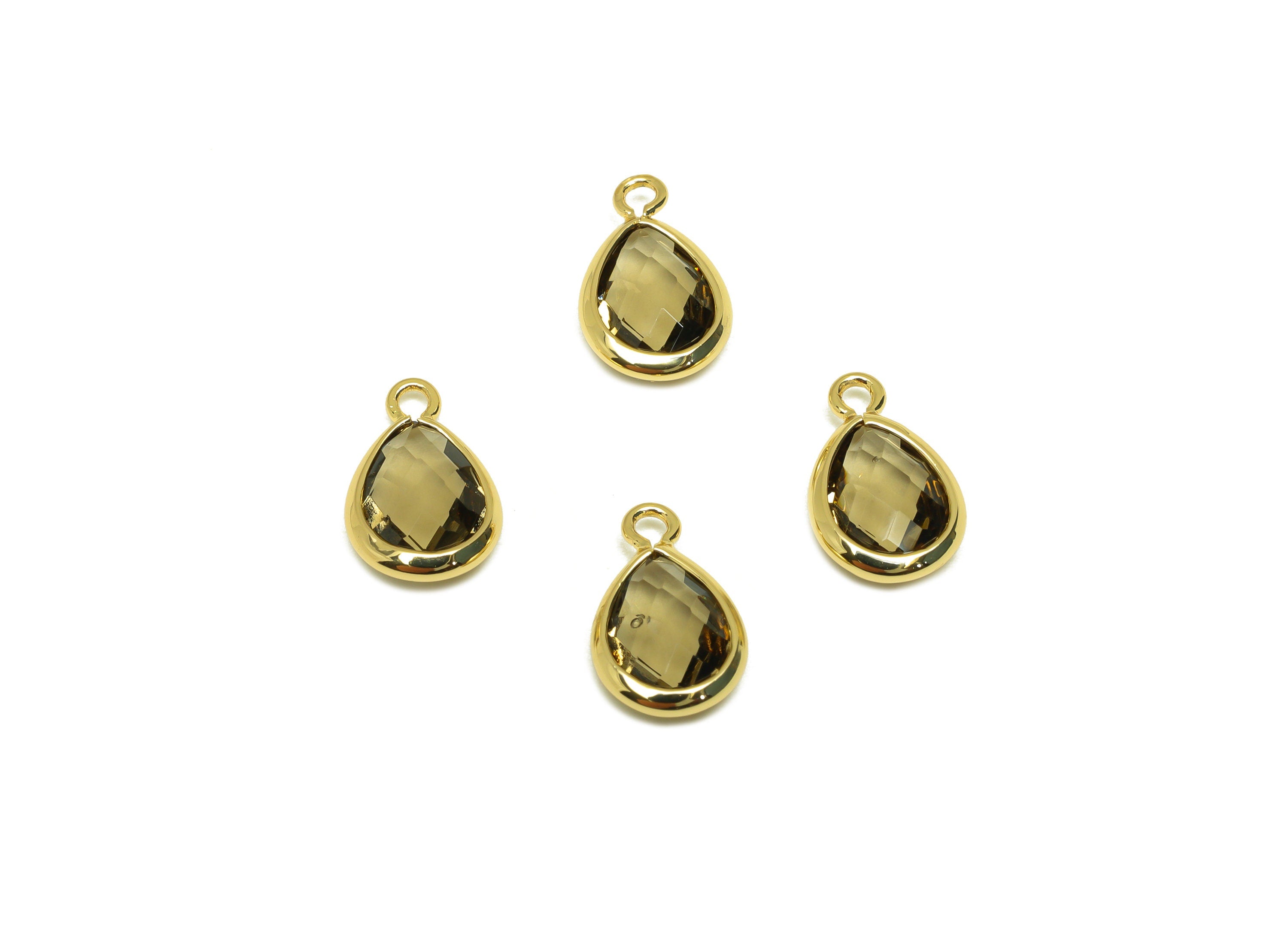 Brass Teardrop Earring Charm - Brass Faceted Glass Earring Charm - Brass Grey Charm - 18K Real Gold Plated - 11.7x6x3mm - RGP6921P - DOMEDBAZAAR