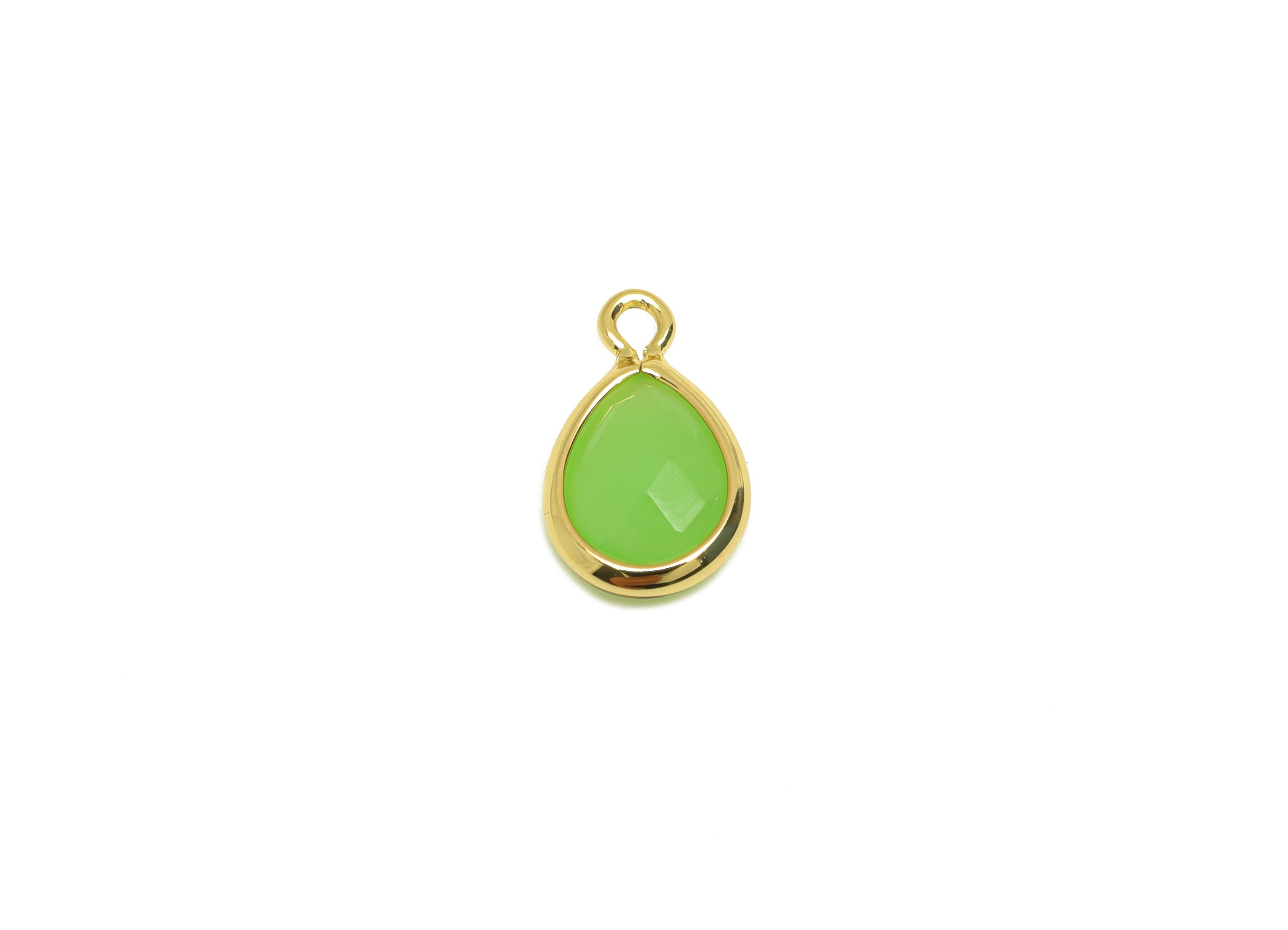 Brass Teardrop Earring Charm - Brass Faceted Glass Earring Charm - Light Green Glass Earring Charm - 18K Real Gold Plated -11x6x3mm-RGP6921K - DOMEDBAZAAR