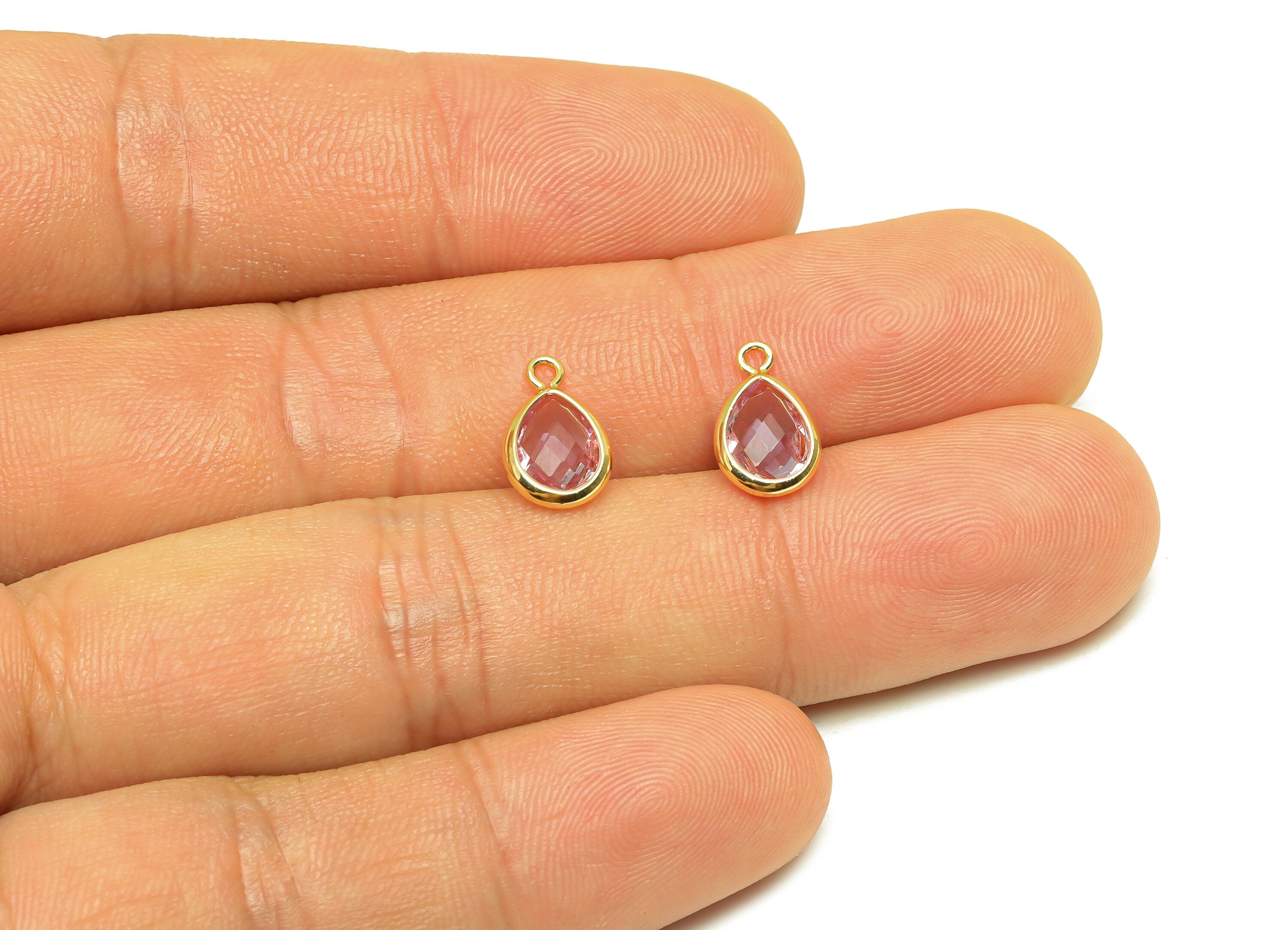 Brass Teardrop Earring Charm - Brass Faceted Glass Earring Charm - Medium Purple Earring Charm - 18K Real Gold Plated - 11x6x3mm-RGP6921J - DOMEDBAZAAR