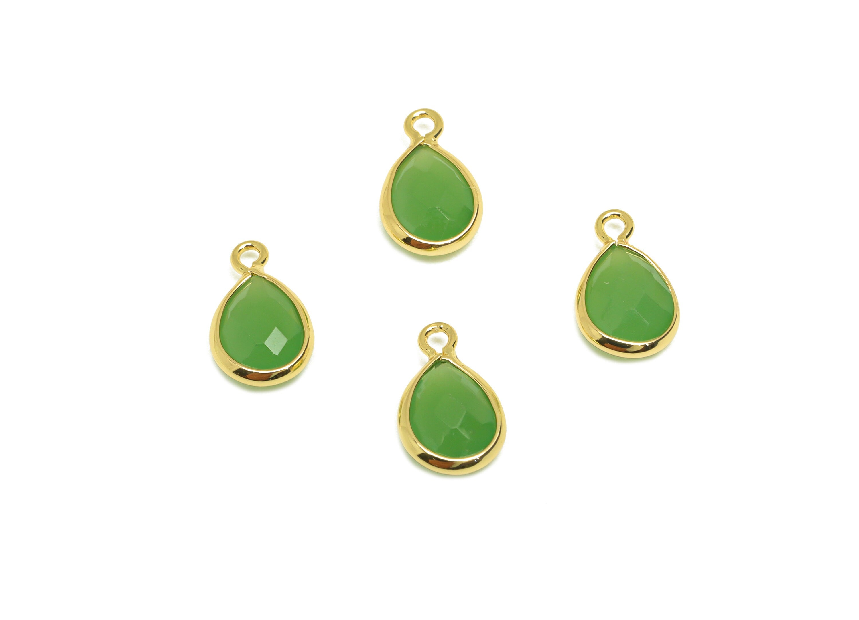 Brass Teardrop Earring Charm - Brass Faceted Glass Earring Charm - Emerald Earring Charm - 18K Real Gold Plated - 11x6x3mm - RGP6921L - DOMEDBAZAAR
