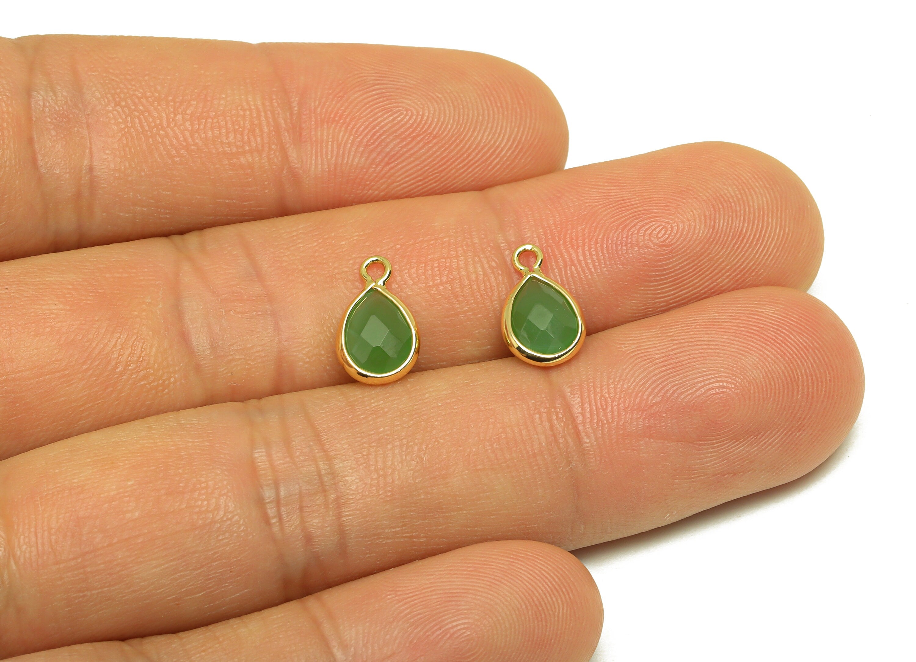 Brass Teardrop Earring Charm - Brass Faceted Glass Earring Charm - Emerald Earring Charm - 18K Real Gold Plated - 11x6x3mm - RGP6921L - DOMEDBAZAAR