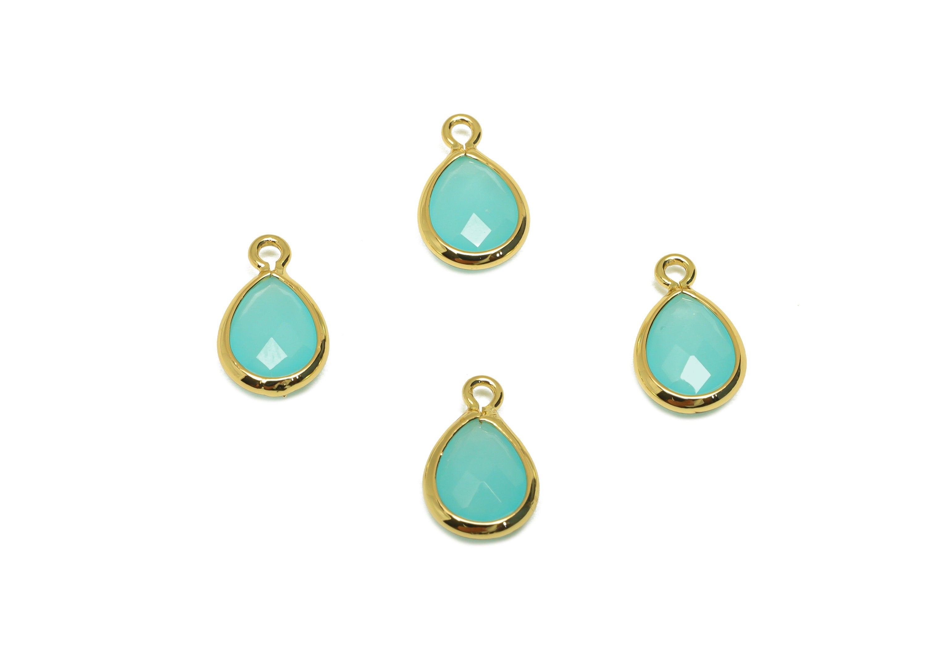 Brass Teardrop Earring Charm - Brass Faceted Glass Earring Charm - Hulan Jade Earring Charm - 18K Real Gold Plated - 11x6x3mm - RGP6921U - DOMEDBAZAAR