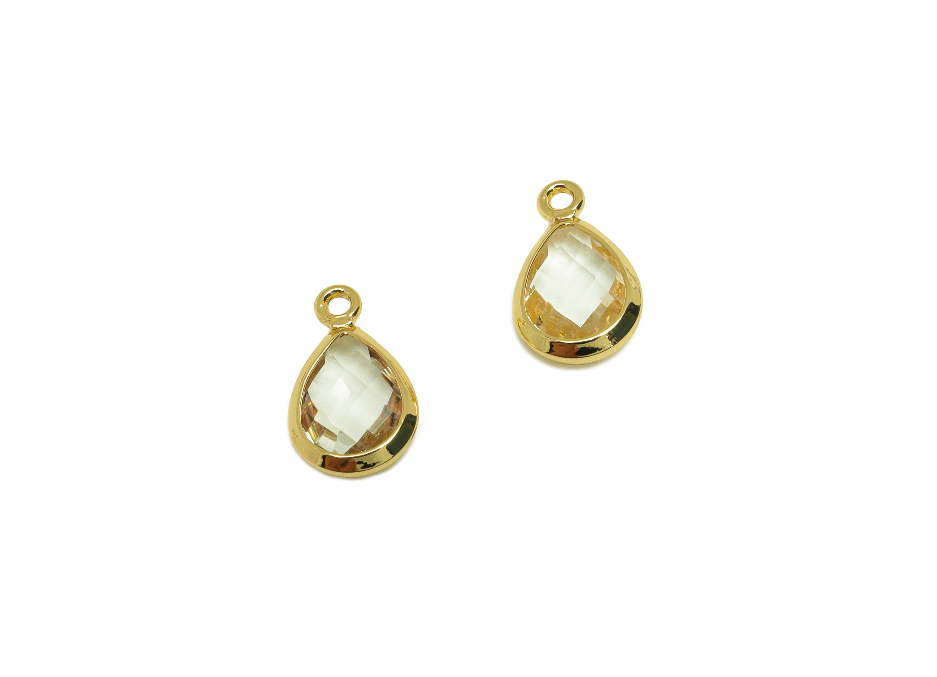 Brass Teardrop Earring Charm - Brass Faceted Glass Earring Charm - Transparent Earring Charm - 18K Real Gold Plated - 11x6x3mm - RGP6921X - DOMEDBAZAAR