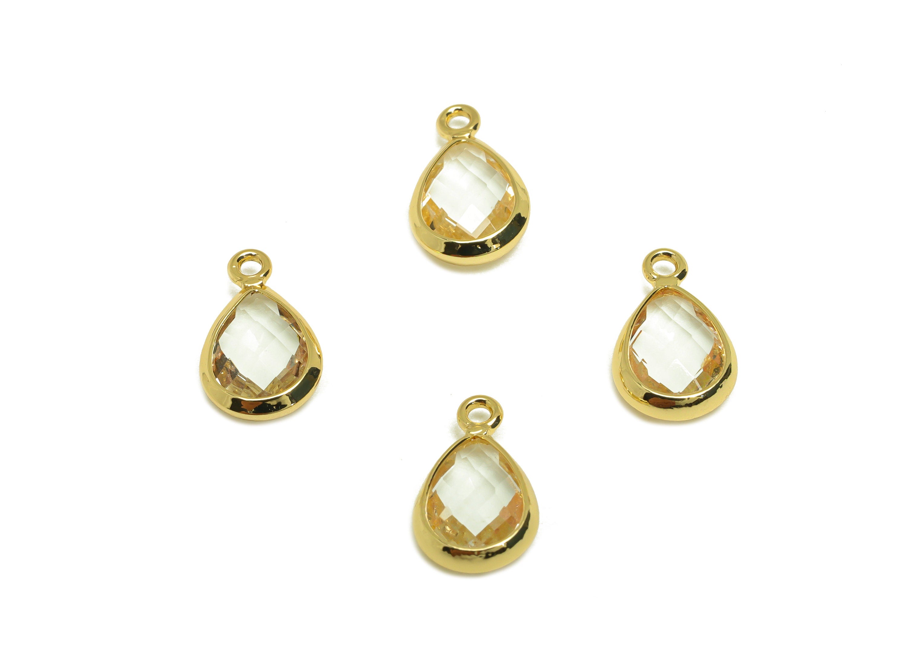 Brass Teardrop Earring Charm - Brass Faceted Glass Earring Charm - Transparent Earring Charm - 18K Real Gold Plated - 11x6x3mm - RGP6921X - DOMEDBAZAAR