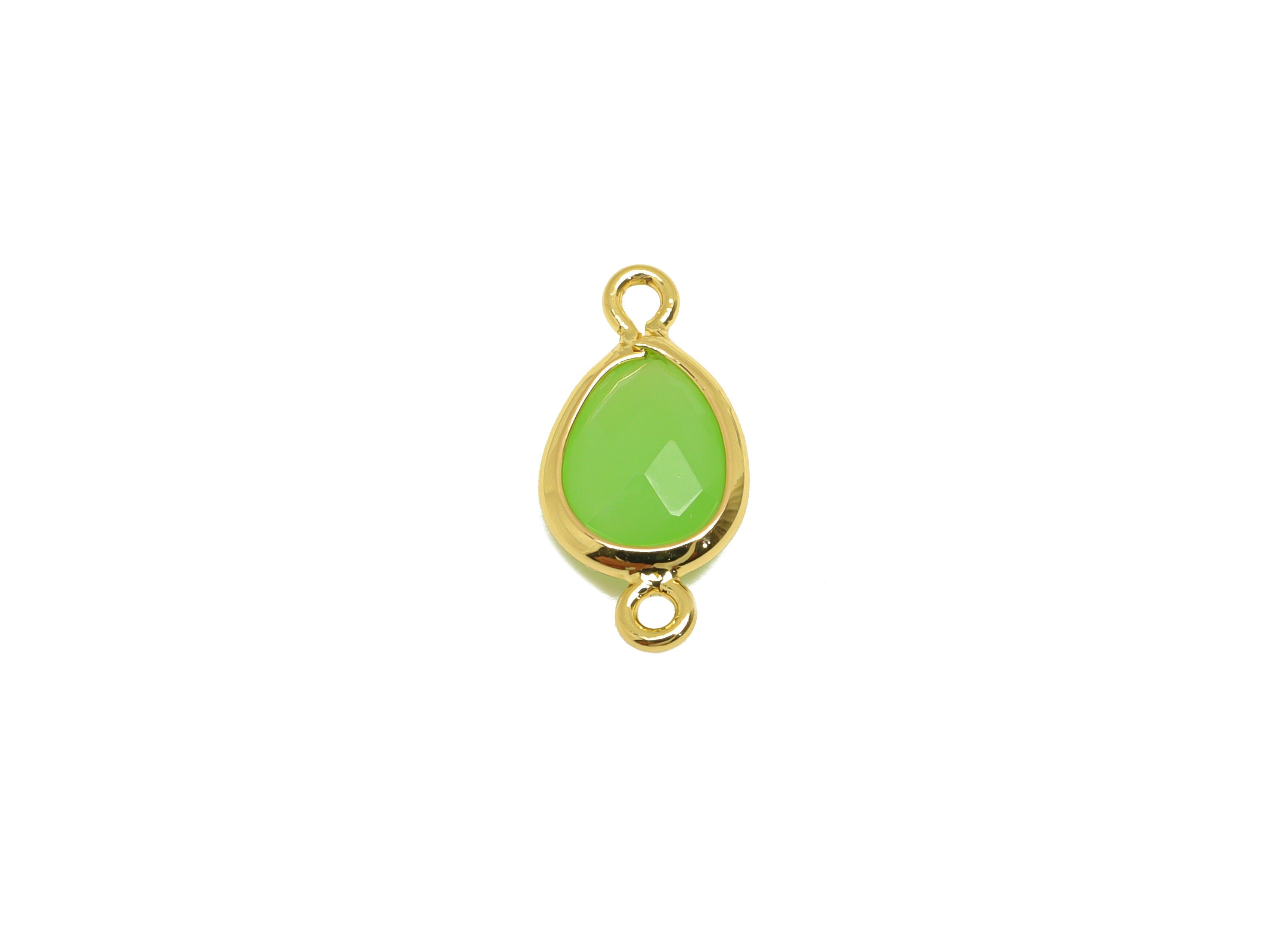 Brass Teardrop Connector - Brass Faceted Glass Earring Charm - Light Green Earring Charm - 18K Real Gold Plated - 14x6x2.94mm - RGP6922K - DOMEDBAZAAR