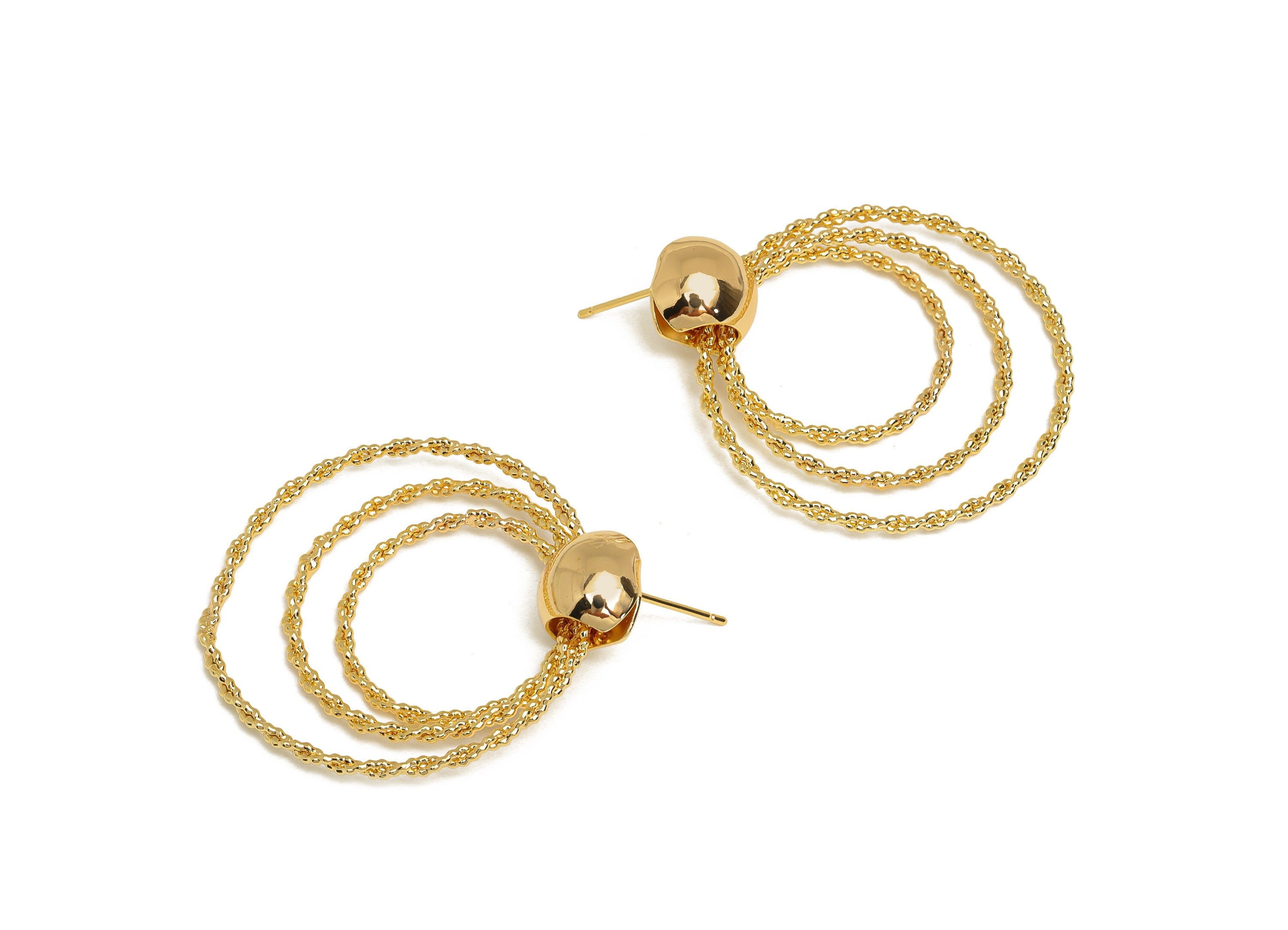 Brass Round Earring Post - Brass Textured Circle Earring Stud - Brass Circle Earring Post - 18K Real Gold Plating - 39.44x36x1mm - RGP6774 - DOMEDBAZAAR