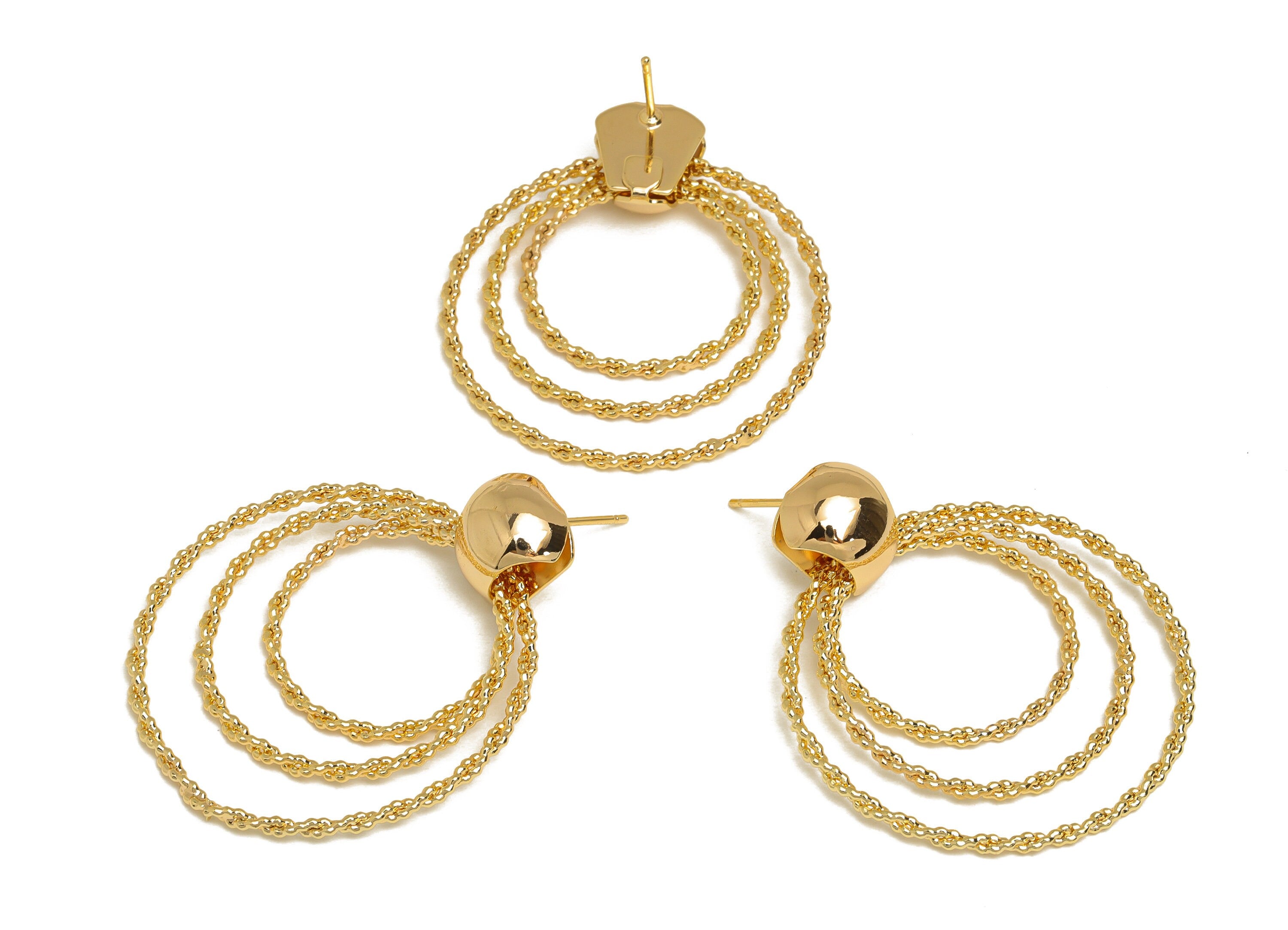 Brass Round Earring Post - Brass Textured Circle Earring Stud - Brass Circle Earring Post - 18K Real Gold Plating - 39.44x36x1mm - RGP6774 - DOMEDBAZAAR
