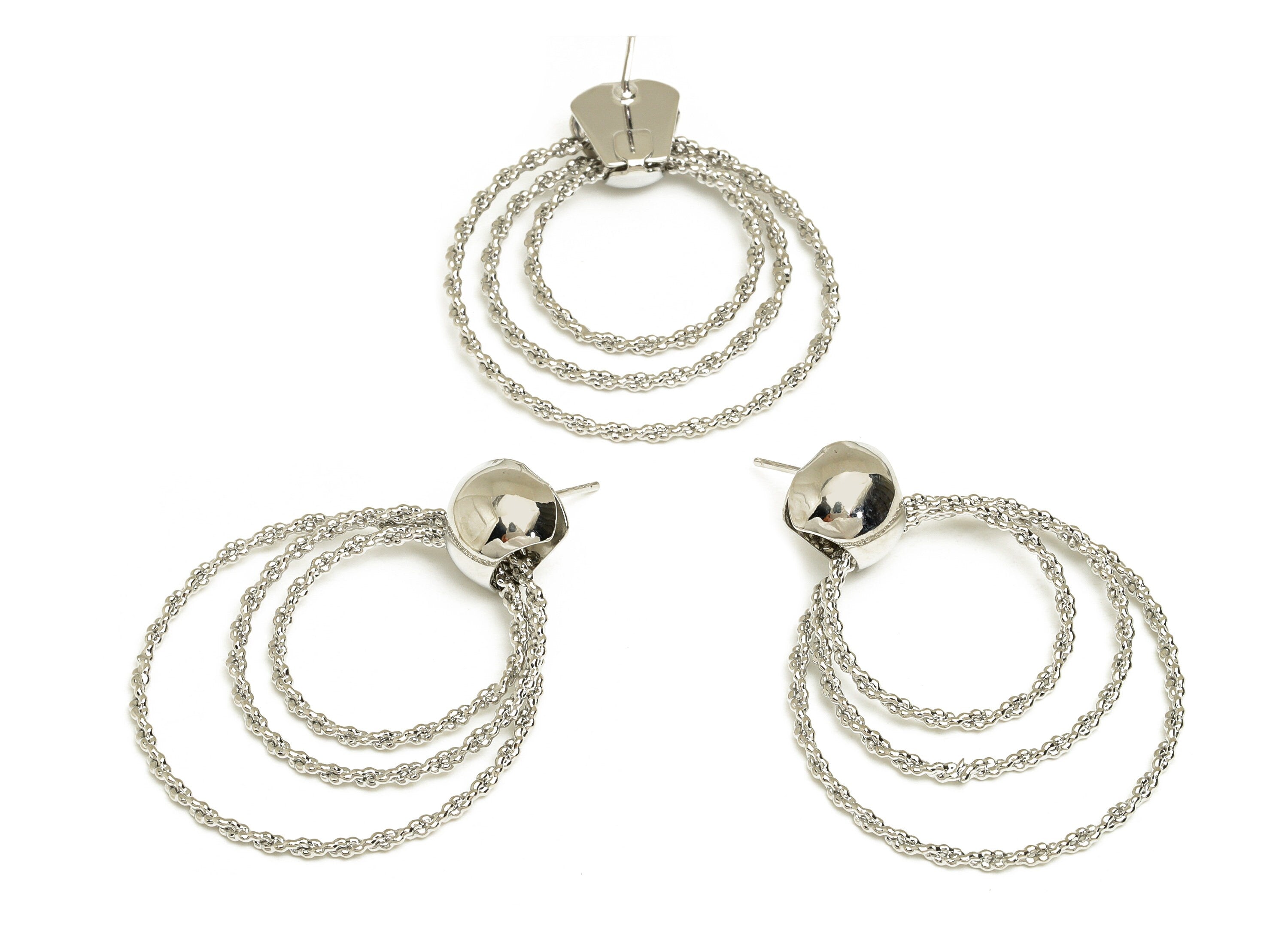 Brass Round Earring Post - Brass Textured Circle Earring Stud - Brass Circle Earring Post - 18K White Gold Plating - 39.44x36x1mm - RGP6775 - DOMEDBAZAAR