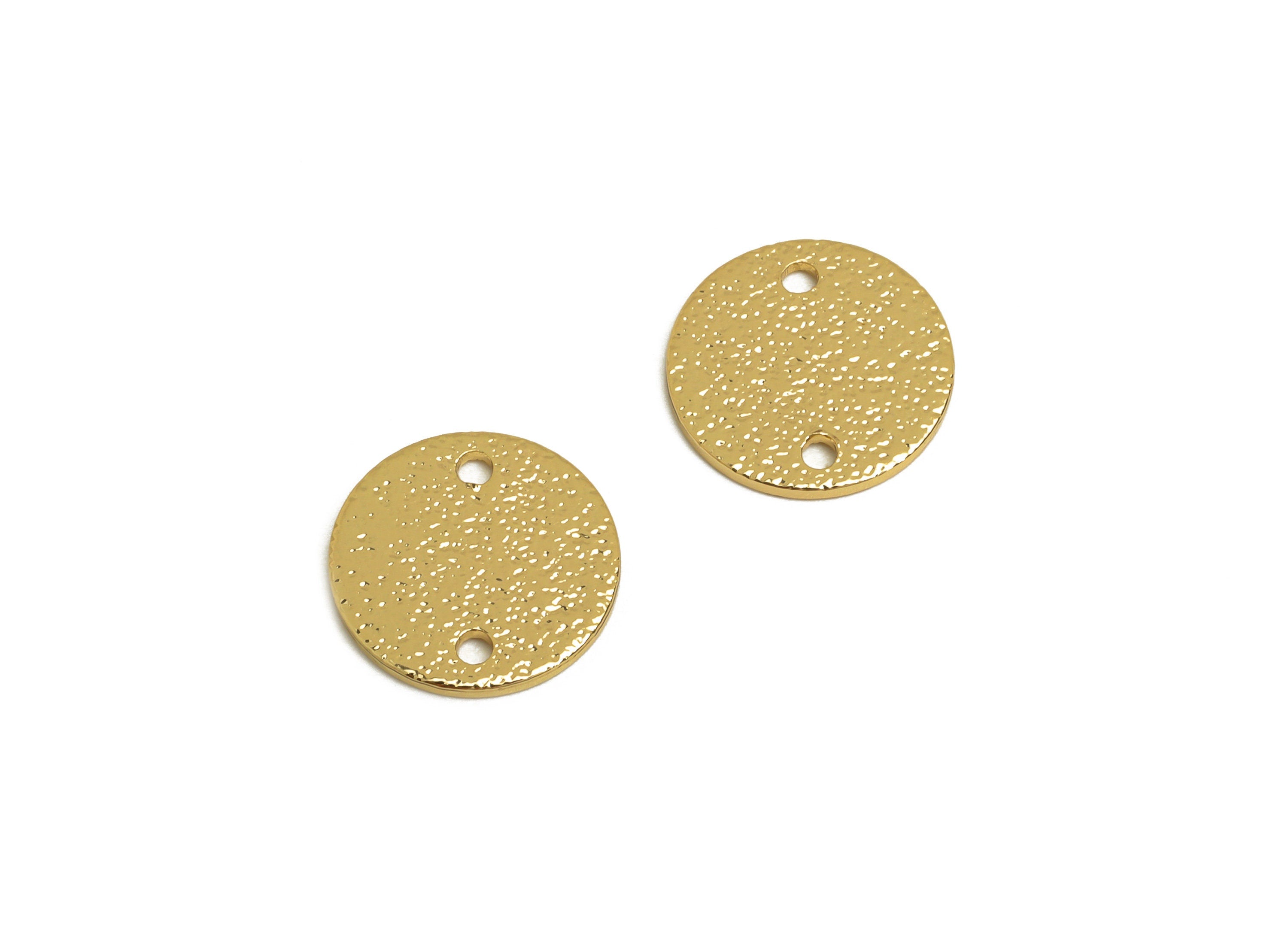 Brass Round Earring Connector - Brass Textured Circle Earring Charm - Brass Textured Connector - 18K Real Gold Plating - 12x12x1mm - RGP6767 - DOMEDBAZAAR