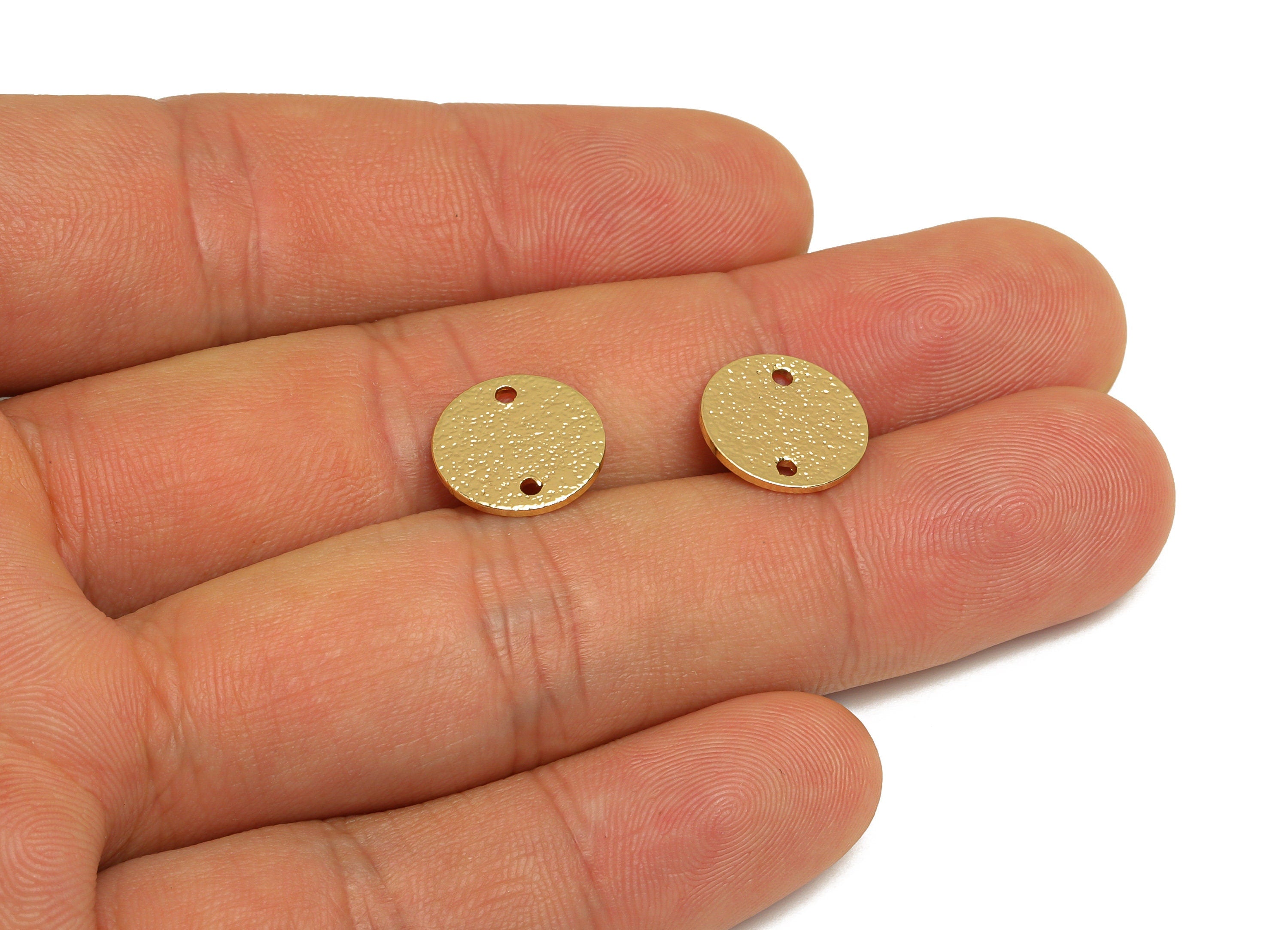 Brass Round Earring Connector - Brass Textured Circle Earring Charm - Brass Textured Connector - 18K Real Gold Plating - 12x12x1mm - RGP6767 - DOMEDBAZAAR