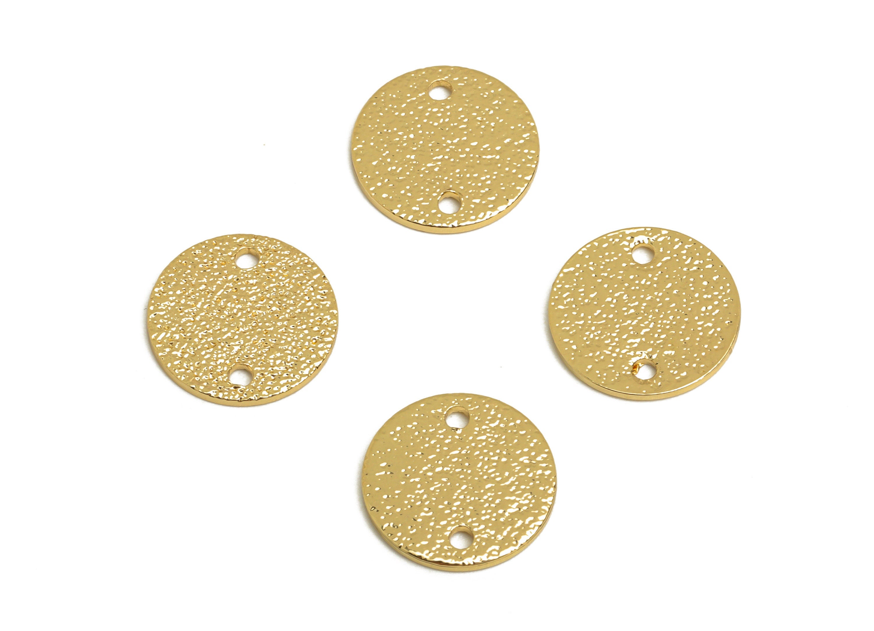 Brass Round Earring Connector - Brass Textured Circle Earring Charm - Brass Textured Connector - 18K Real Gold Plating - 12x12x1mm - RGP6767 - DOMEDBAZAAR