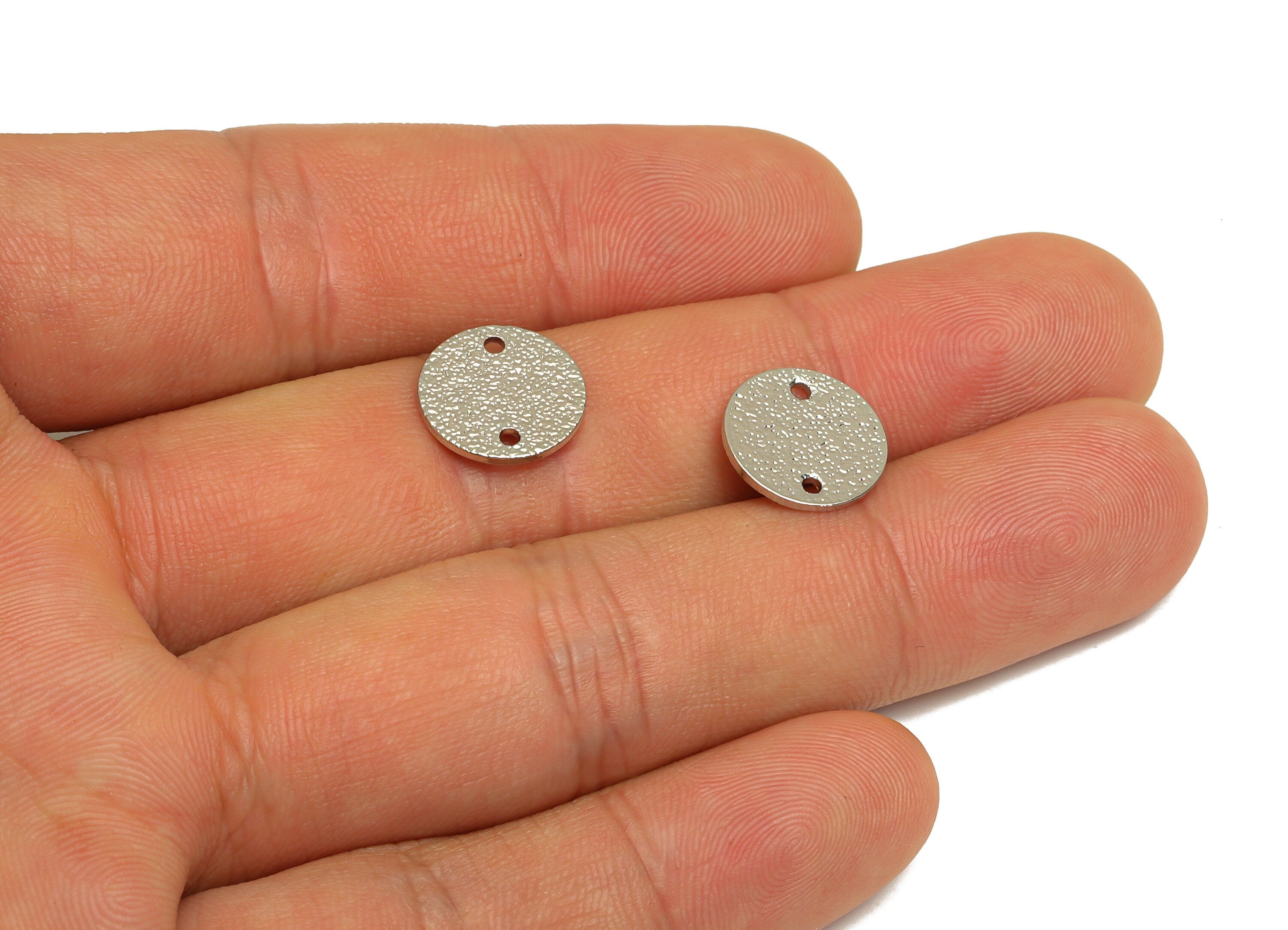 Brass Round Earring Connector - Brass Textured Circle Earring Charm - Brass Textured Connector - 18K Real White Plating - 12x12x1mm -RGP6768 - DOMEDBAZAAR
