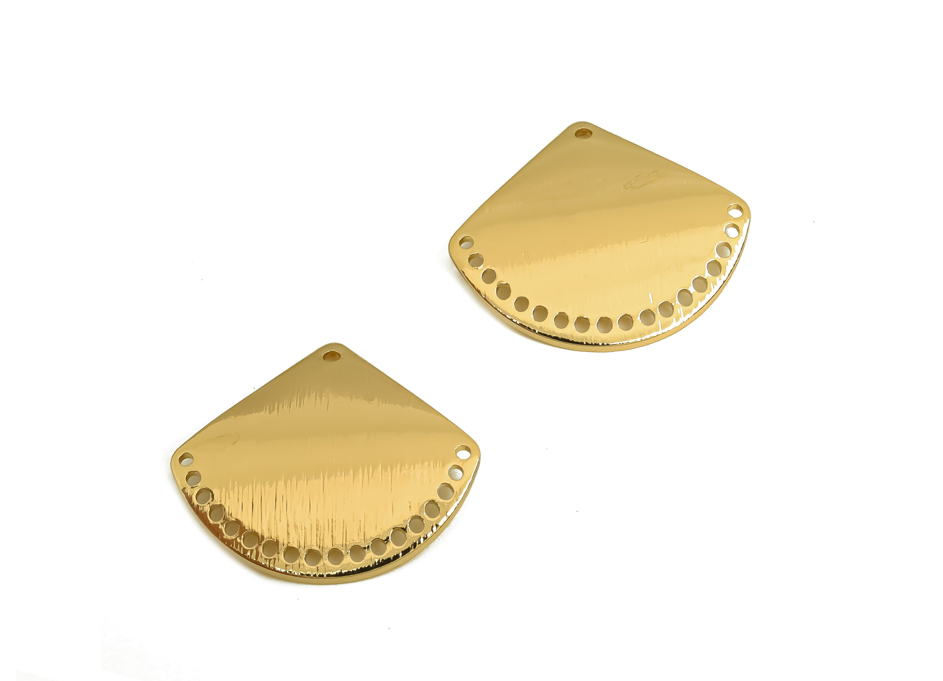 Brass Fan Tassel Connector - Brass Bent Fan Earring Charm - Raw Brass Fan Connector - 18K Real Gold Plating - 23.19x24.95x1mm - RGP6766 - DOMEDBAZAAR