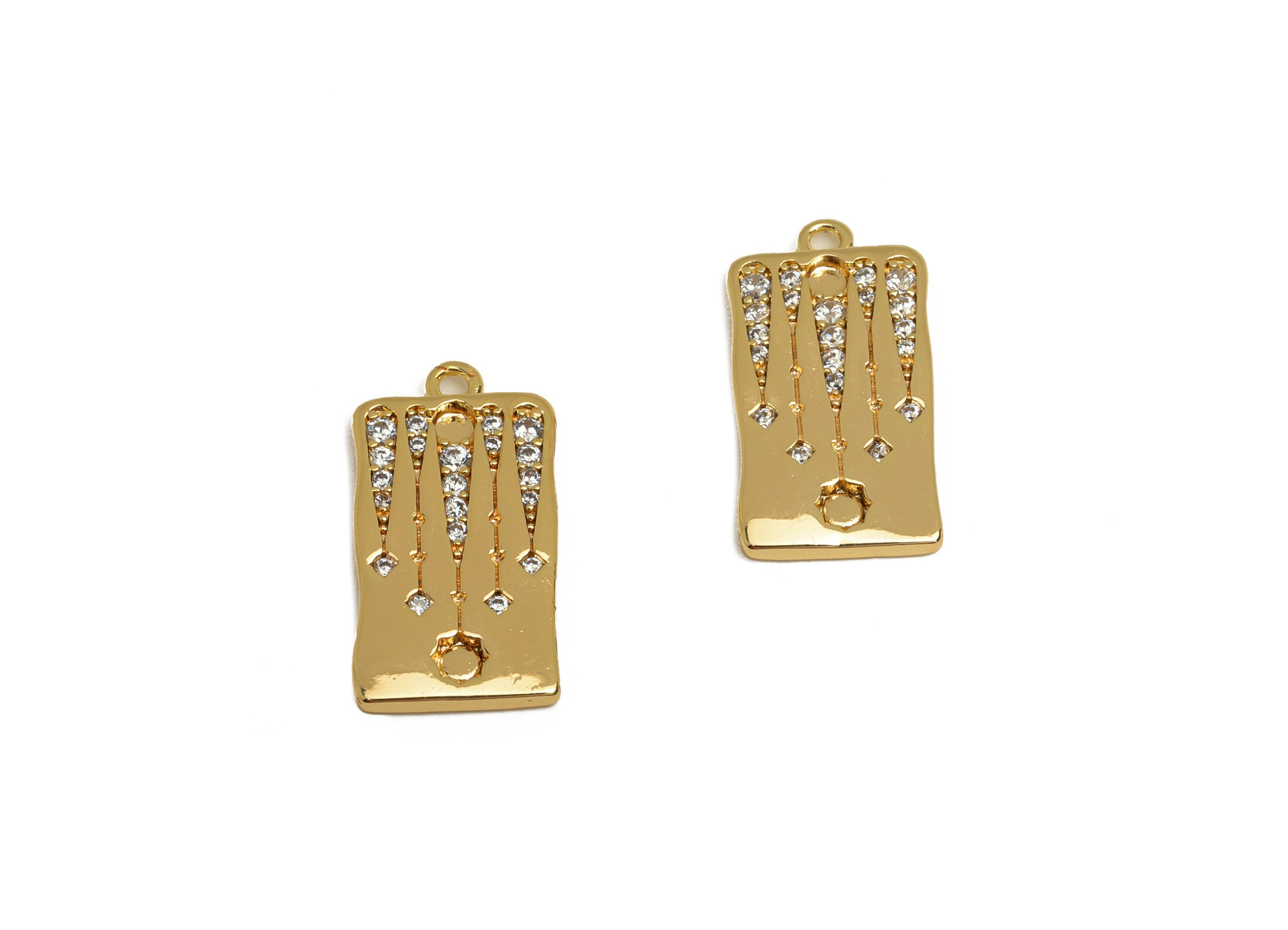 Brass CZ Rectangle Earring Charm - Brass Pattern Star Earring Charms - Cubic Zircon Pendant - 18K Real Gold Plating - 19x10x1.9mm - RGP6777 - DOMEDBAZAAR