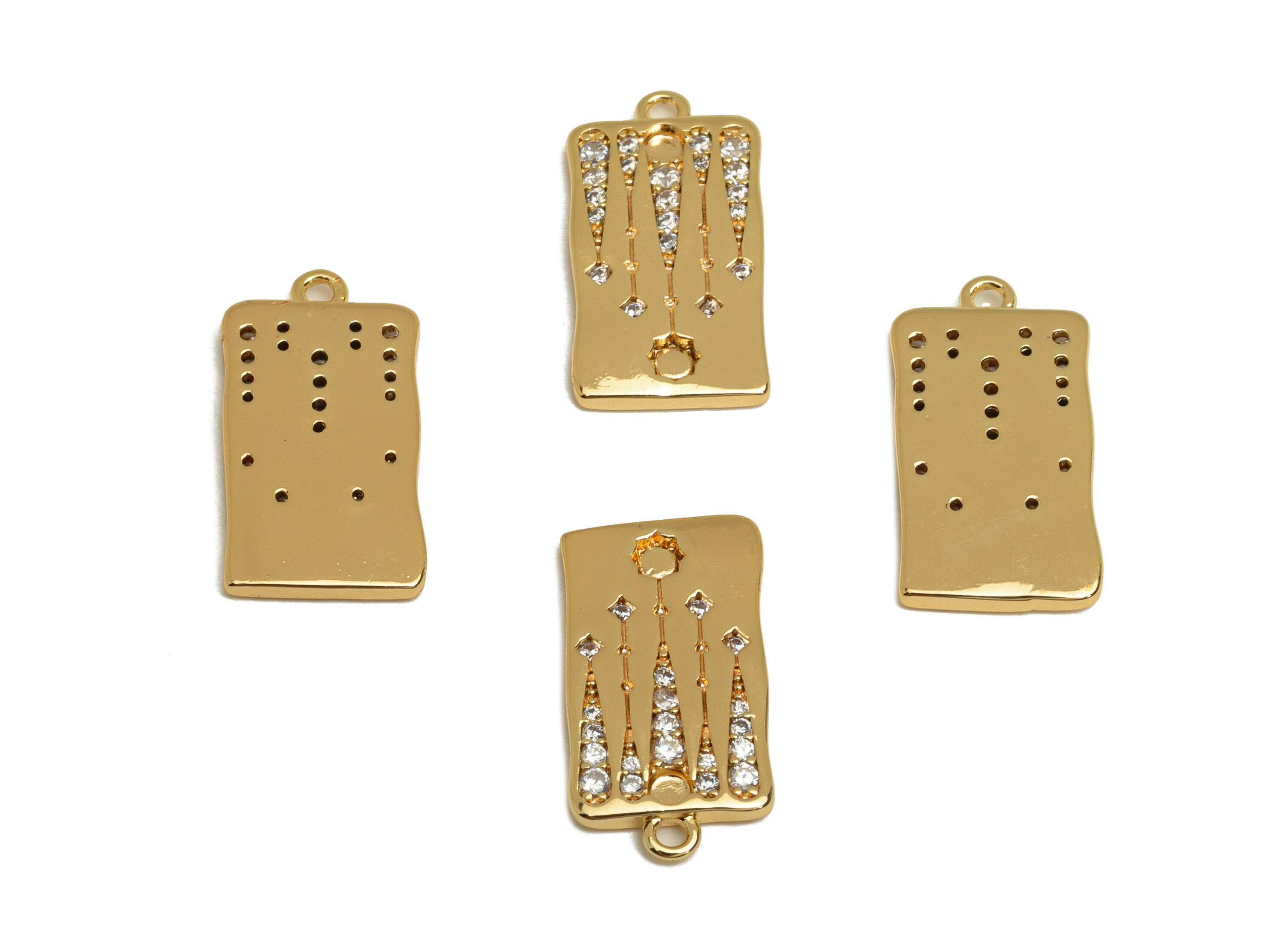 Brass CZ Rectangle Earring Charm - Brass Pattern Star Earring Charms - Cubic Zircon Pendant - 18K Real Gold Plating - 19x10x1.9mm - RGP6777 - DOMEDBAZAAR