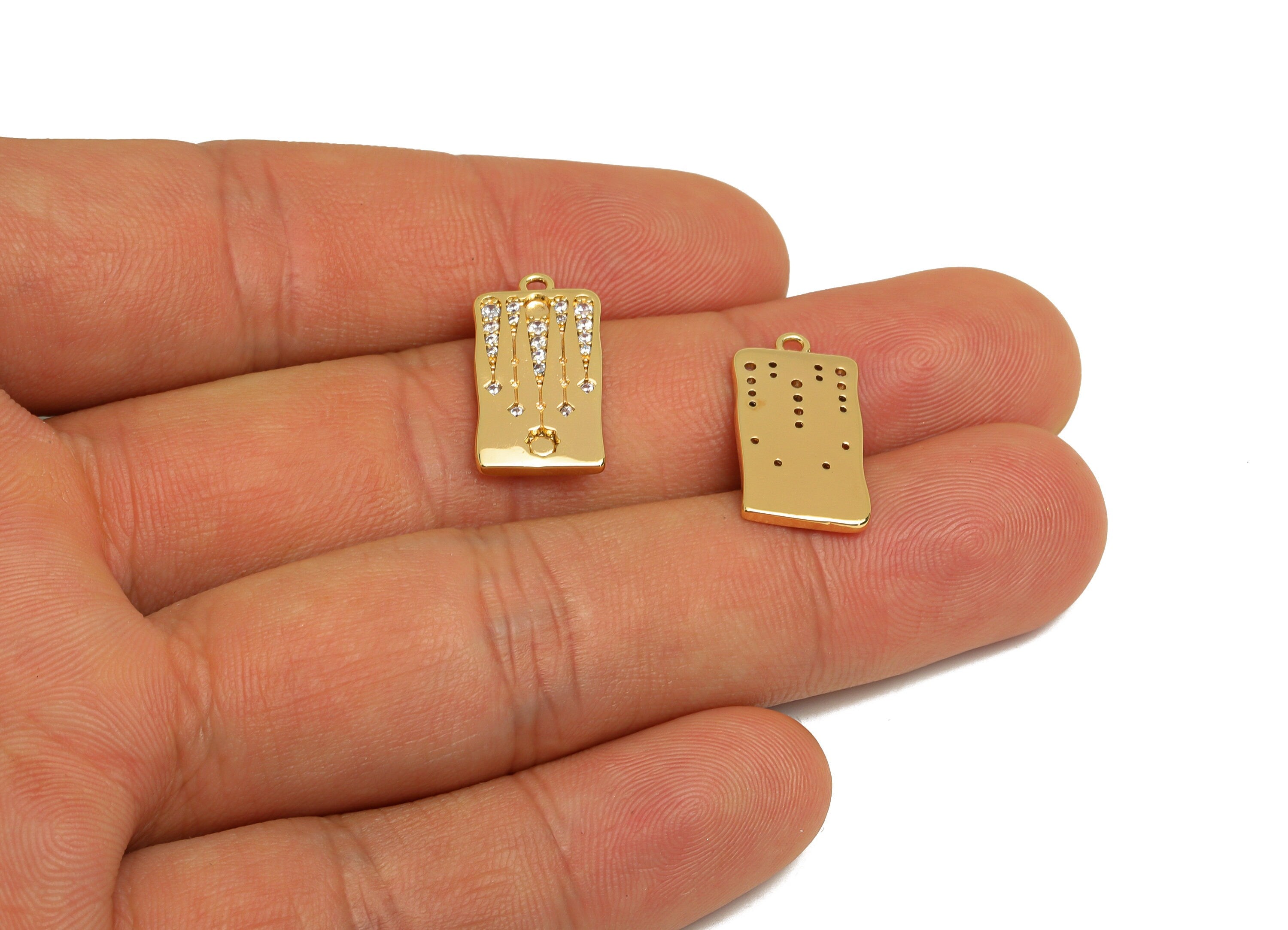 Brass CZ Rectangle Earring Charm - Brass Pattern Star Earring Charms - Cubic Zircon Pendant - 18K Real Gold Plating - 19x10x1.9mm - RGP6777 - DOMEDBAZAAR