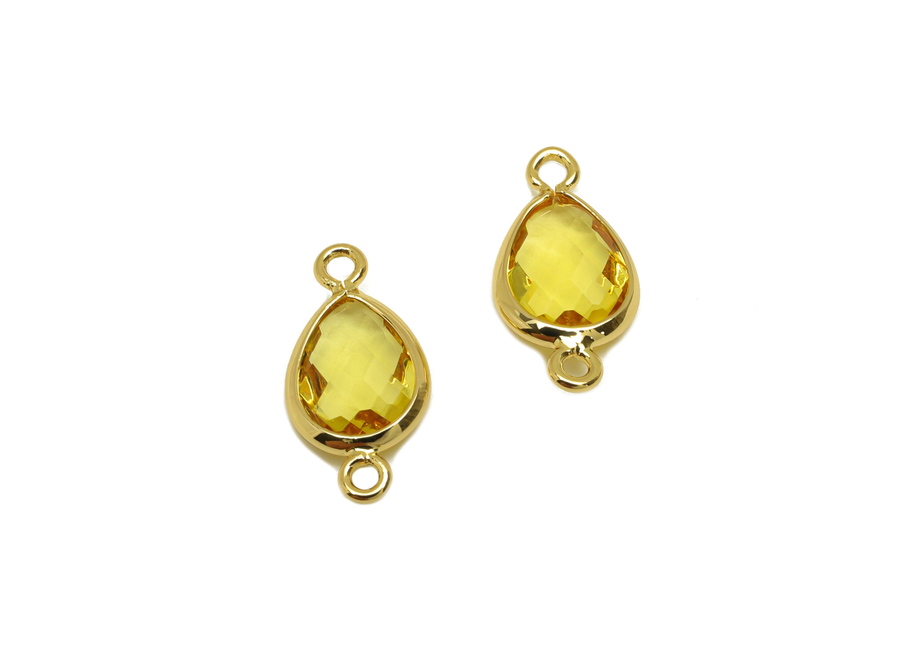 Brass Teardrop Connector - Brass Faceted Glass Earring Charm - Crystal Yellow Earring Charm - 18K Real Gold Plated - 14x6x2mm - RGP6922M - DOMEDBAZAAR