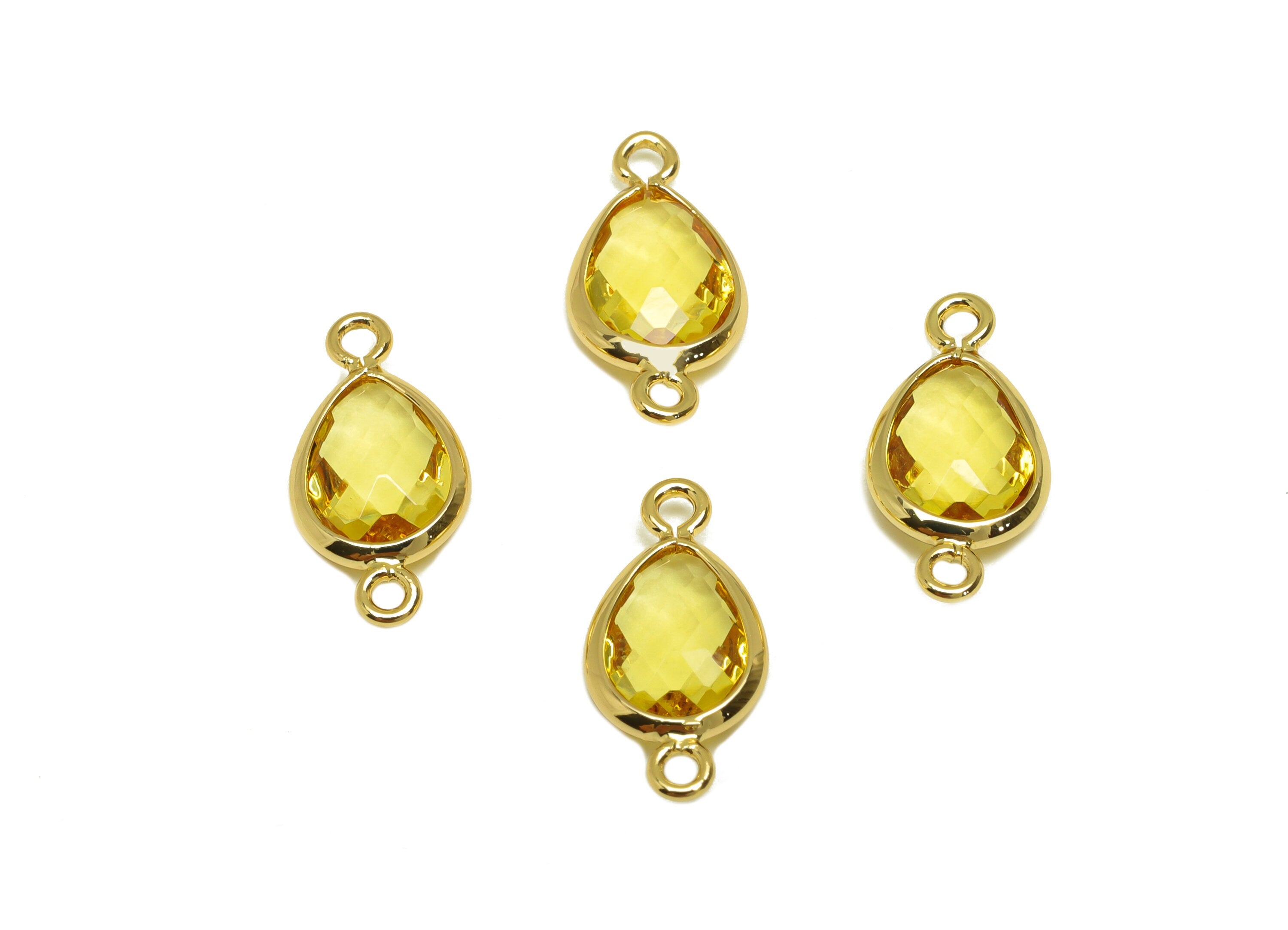 Brass Teardrop Connector - Brass Faceted Glass Earring Charm - Crystal Yellow Earring Charm - 18K Real Gold Plated - 14x6x2mm - RGP6922M - DOMEDBAZAAR