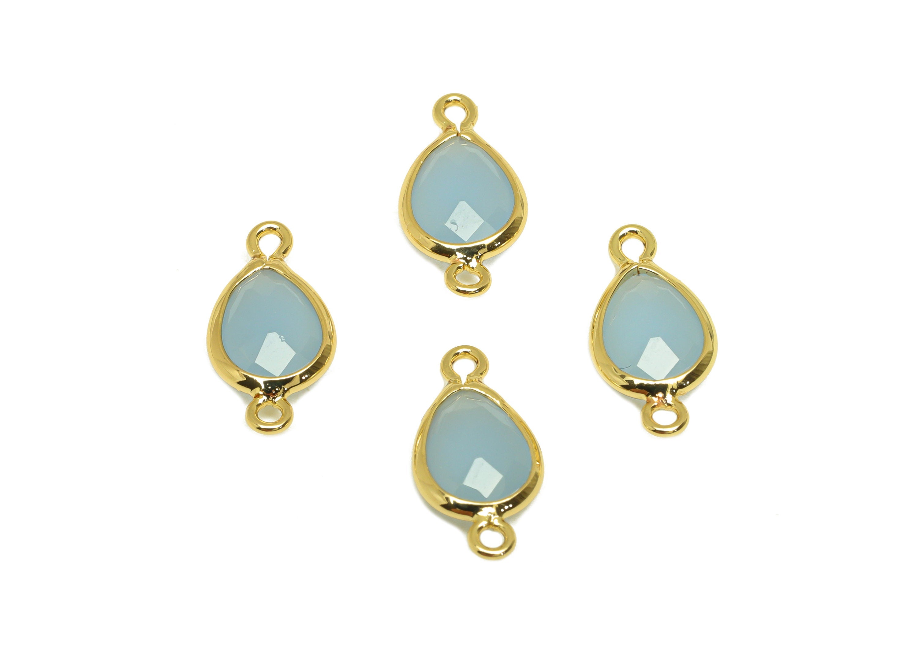Brass Teardrop Connector - Brass Faceted Glass Earring Charm - Light Sapphire Earring Charm - 18K Real Gold Plated - 14x6x2mm - RGP6922T - DOMEDBAZAAR