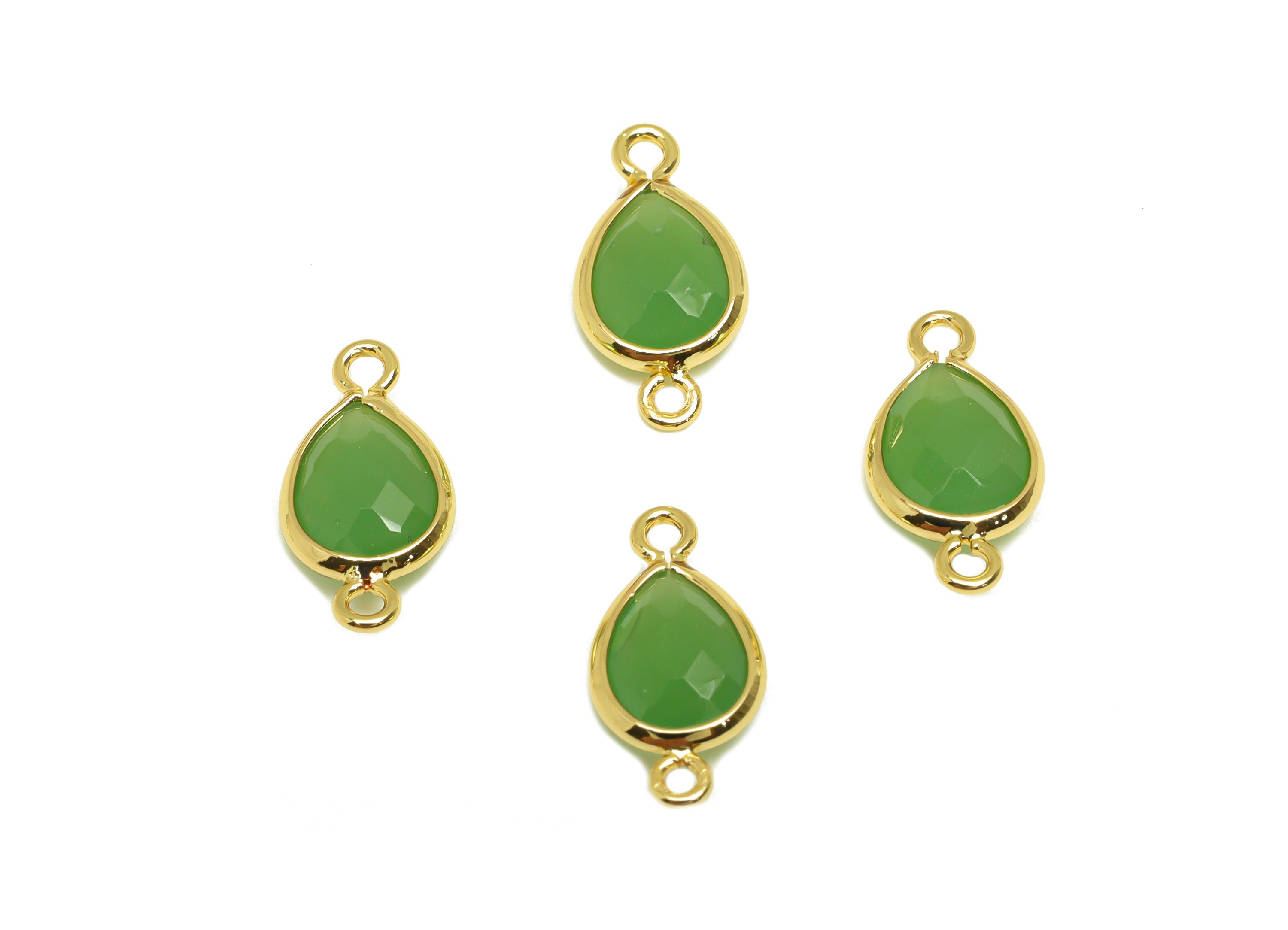 Brass Teardrop Connector - Brass Faceted Glass Earring Charm - Emerald Glass Earring Charm - 18K Real Gold Plated - 14x6x2mm - RGP6922L - DOMEDBAZAAR
