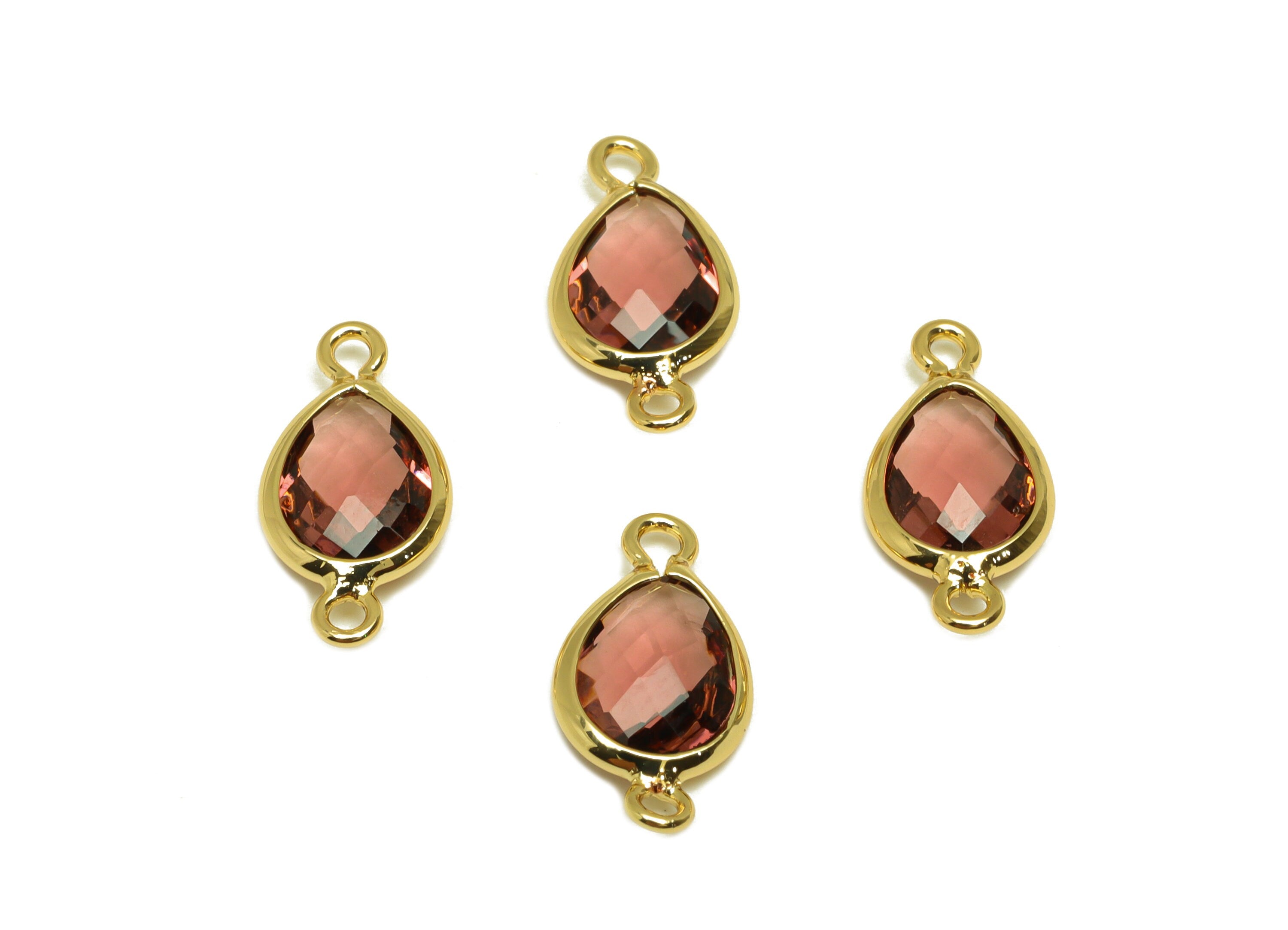 Brass Teardrop Connector - Brass Faceted Glass Earring Charm - Violet Glass Earring Charm - 18K Real Gold Plated - 14x6x2mm - RGP6922H - DOMEDBAZAAR