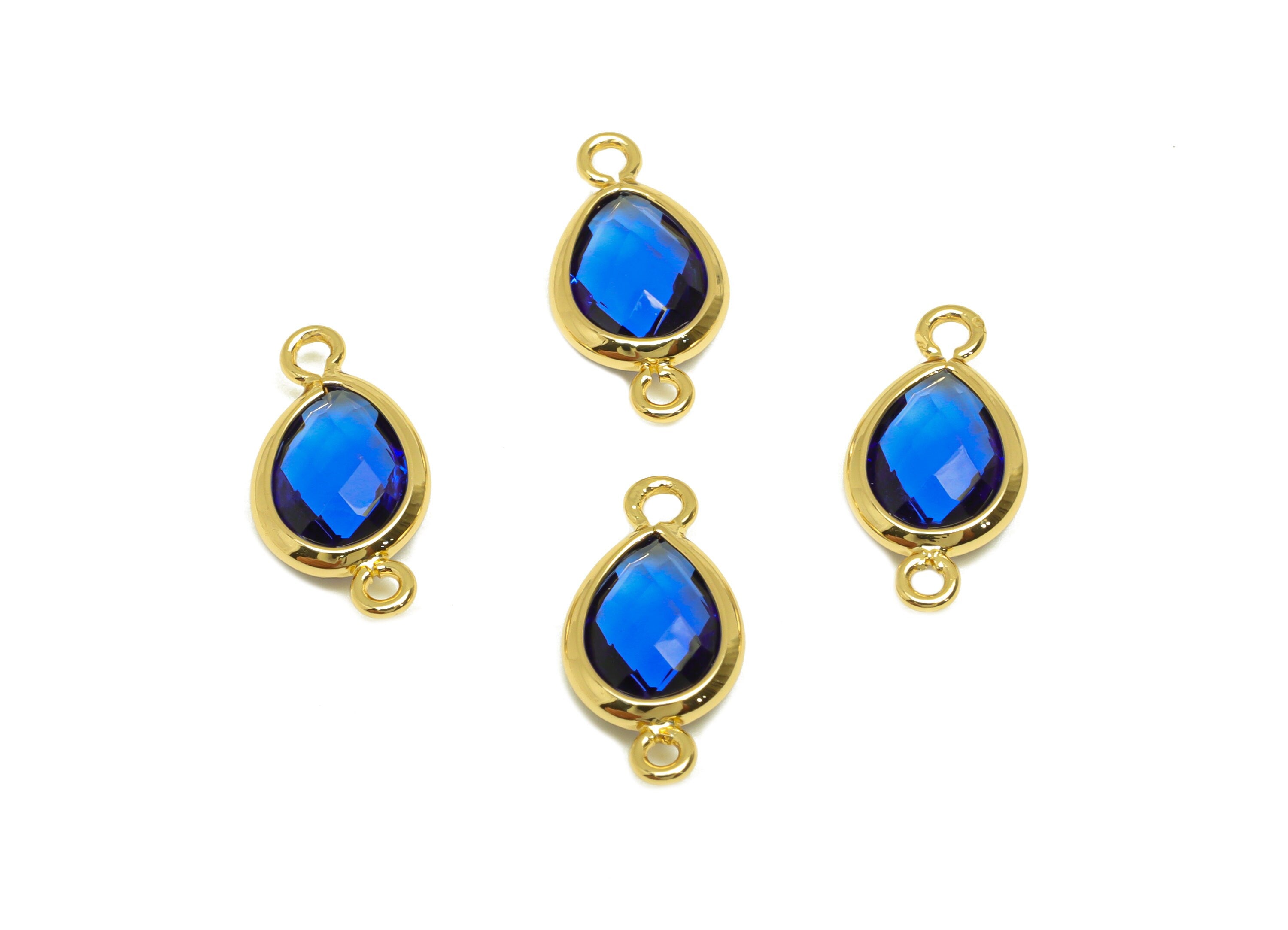 Brass Teardrop Connector - Brass Faceted Glass Earring Charm - Royal Blue Earring Charm - 18K Real Gold Plated - 14x6x2mm - RGP6922G - DOMEDBAZAAR