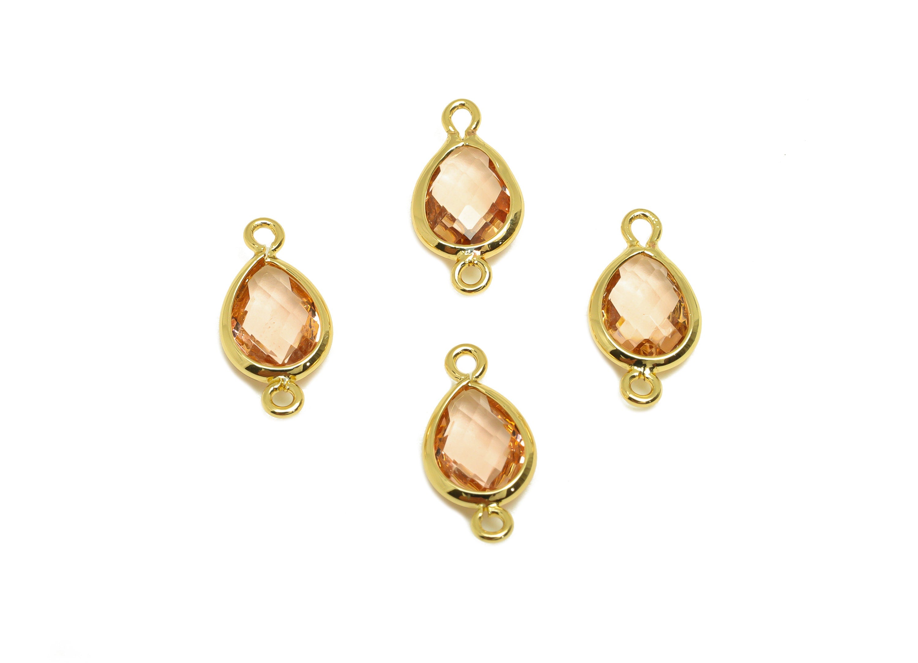 Brass Teardrop Connector - Brass Faceted Glass Earring Charm - Aqua Red Earring Charm - 18K Real Gold Plated - 14x6x2mm - RGP6922B - DOMEDBAZAAR