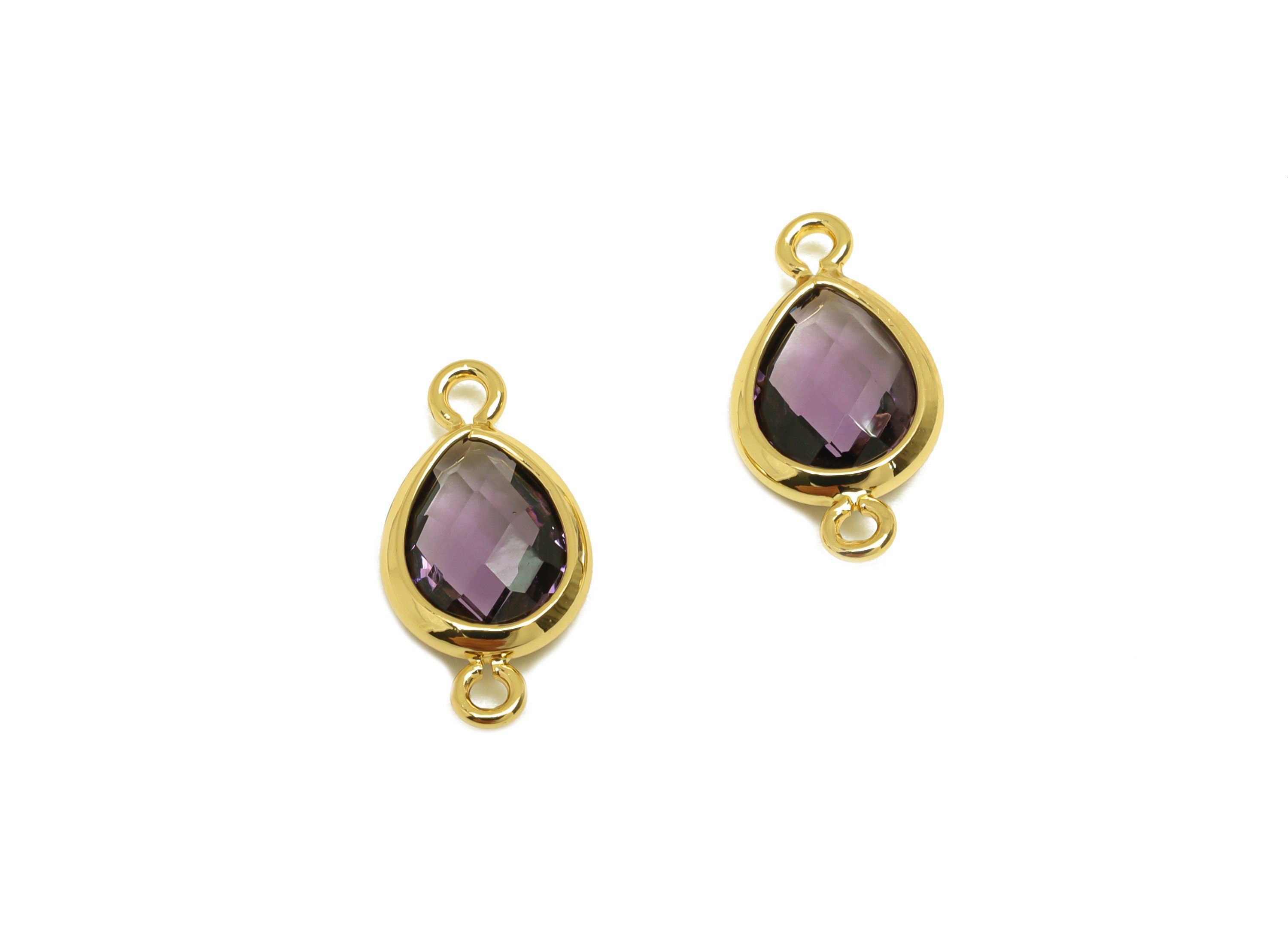 Brass Teardrop Connector - Brass Faceted Glass Earring Charm - Violet Earring Charm - 18K Real Gold Plated - 14x6x2mm - RGP6922Z - DOMEDBAZAAR