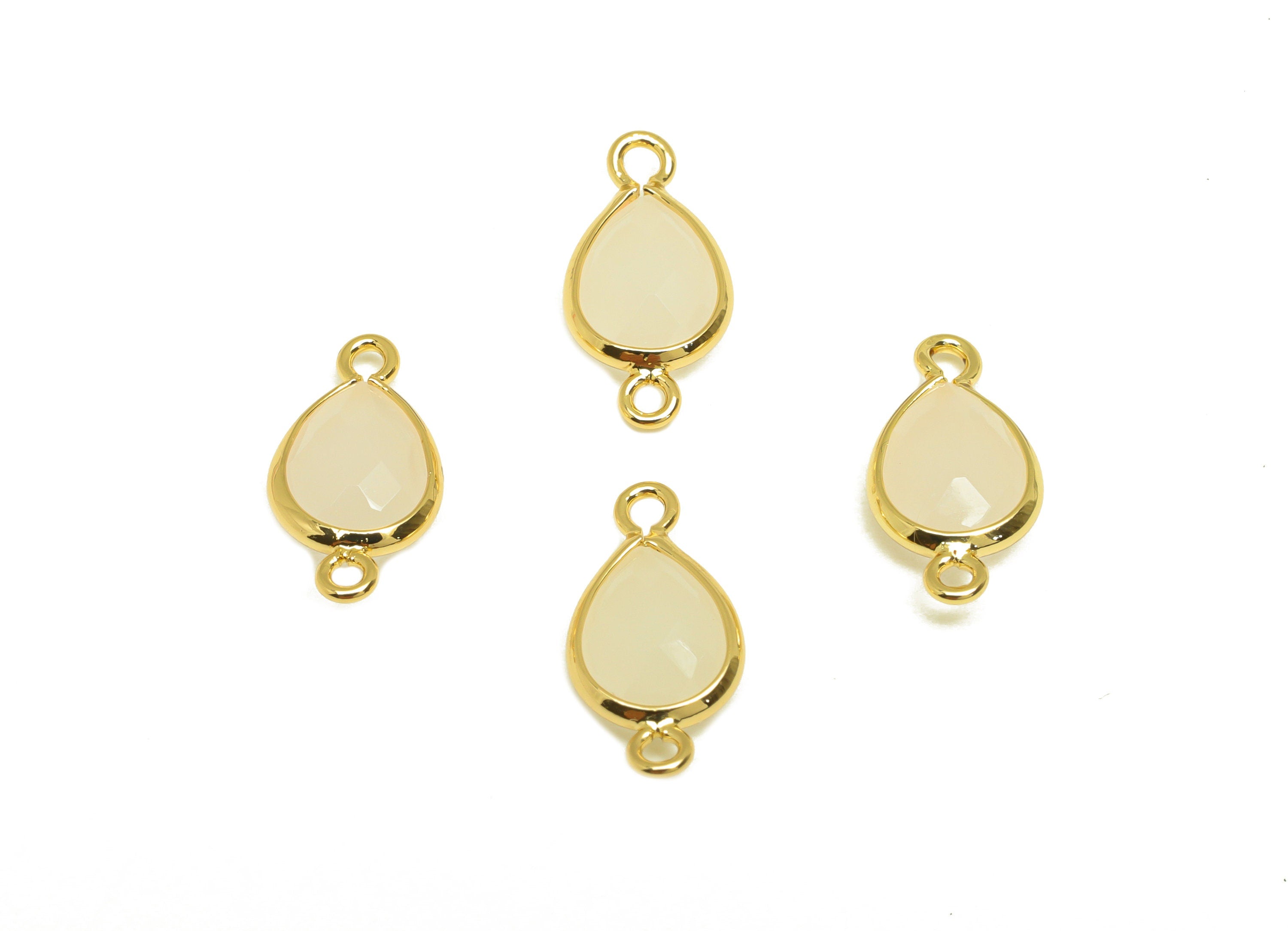Brass Teardrop Connector - Brass Faceted Glass Earring Charm - White Jade Earring Charm - 18K Real Gold Plated - 14x6x2mm - RGP6922S - DOMEDBAZAAR