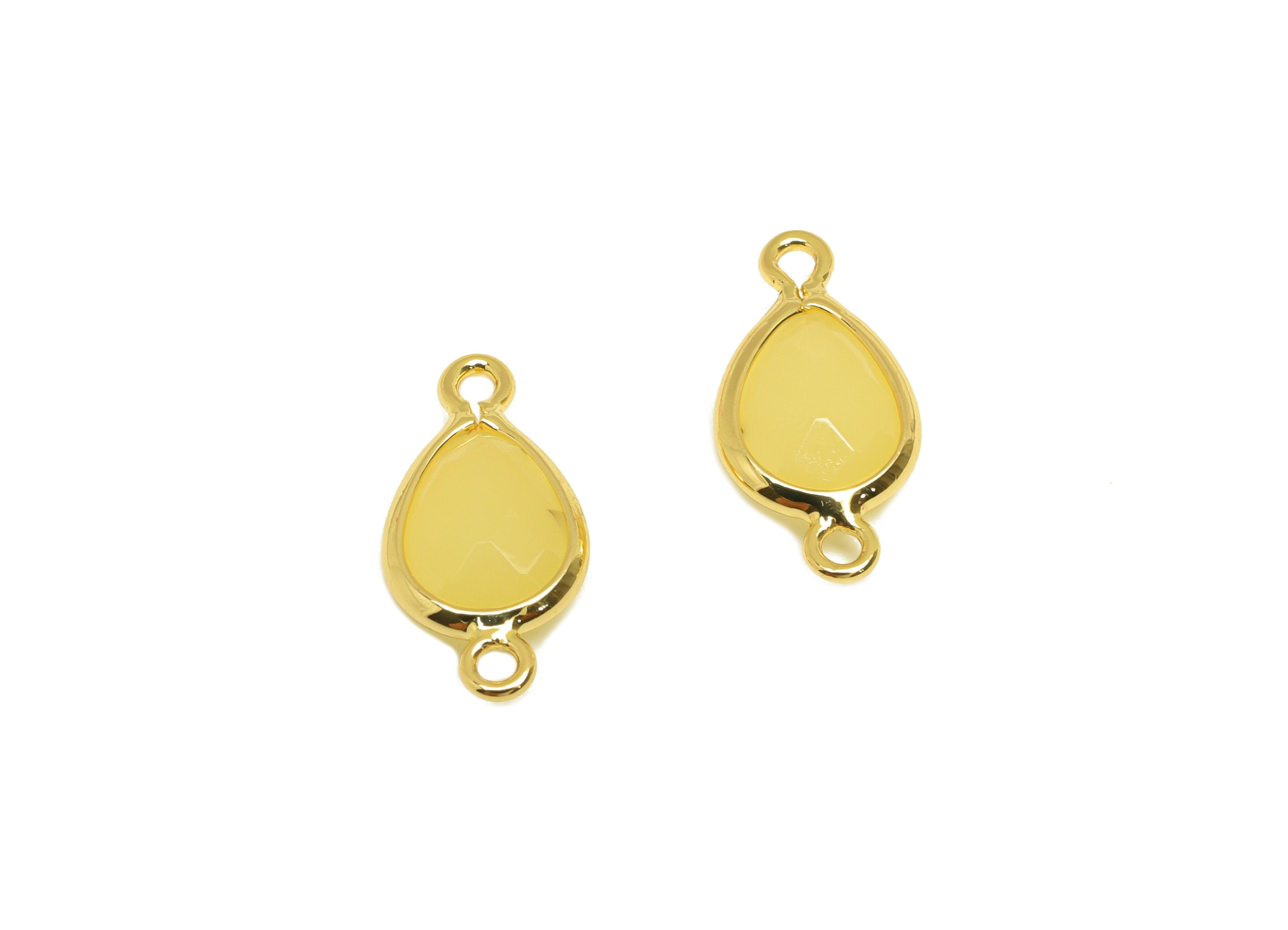 Brass Teardrop Connector - Brass Faceted Glass Earring Charm - Topaz Earring Charm - 18K Real Gold Plated - 14x6x2mm - RGP6922N - DOMEDBAZAAR