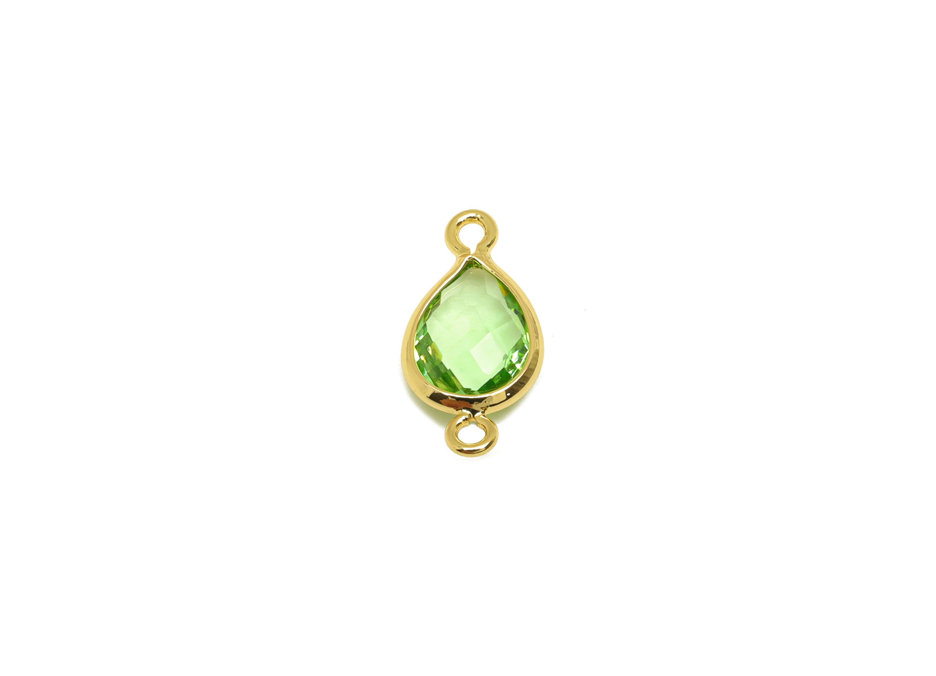 Brass Teardrop Connector - Brass Faceted Glass Earring Charm - Light Green Earring Charm - 18K Real Gold Plated - 14x6x2mm - RGP6922D - DOMEDBAZAAR