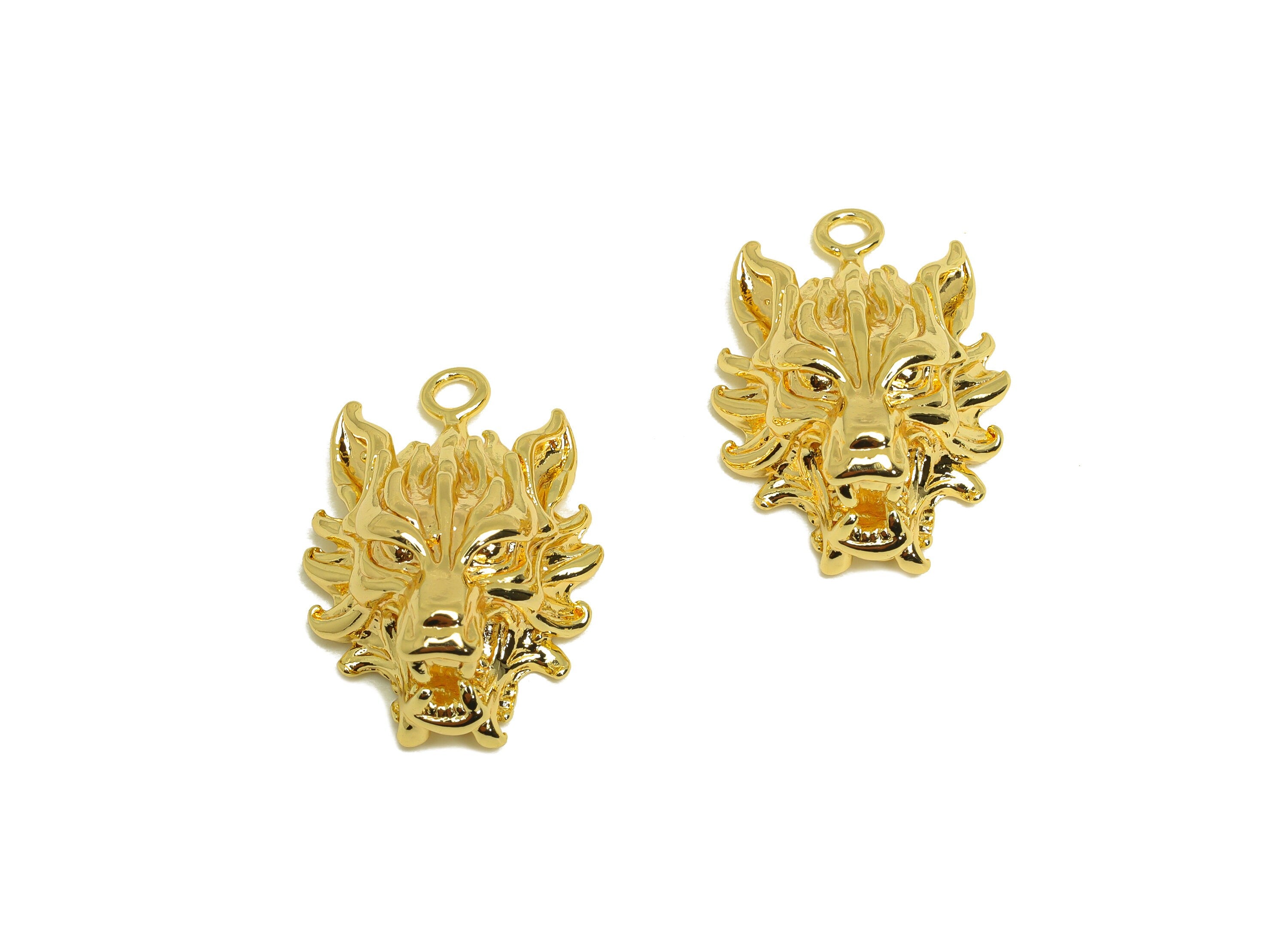 Brass Dragon Earring Charm - Brass Textured Dragon Earring Charms - Brass Figure Animal Pendant - 18K Real Gold Plating - 25x17x9mm -RGP6783 - DOMEDBAZAAR